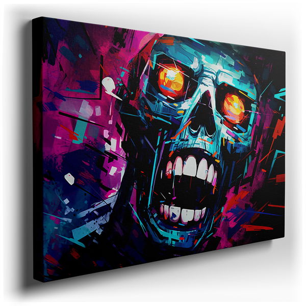 Fiery-Eyed Skull - Abstract Colorful Canvas Wall Art