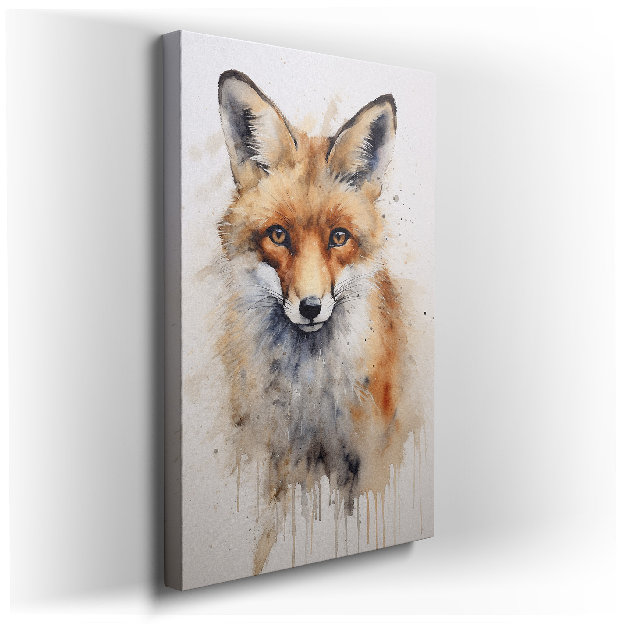Fiery - Hued Majestic Fox: A Vivid Watercolor Masterpiece with an Engaging Gaze, Large Wall Art, Canvas Wall Art, Wall