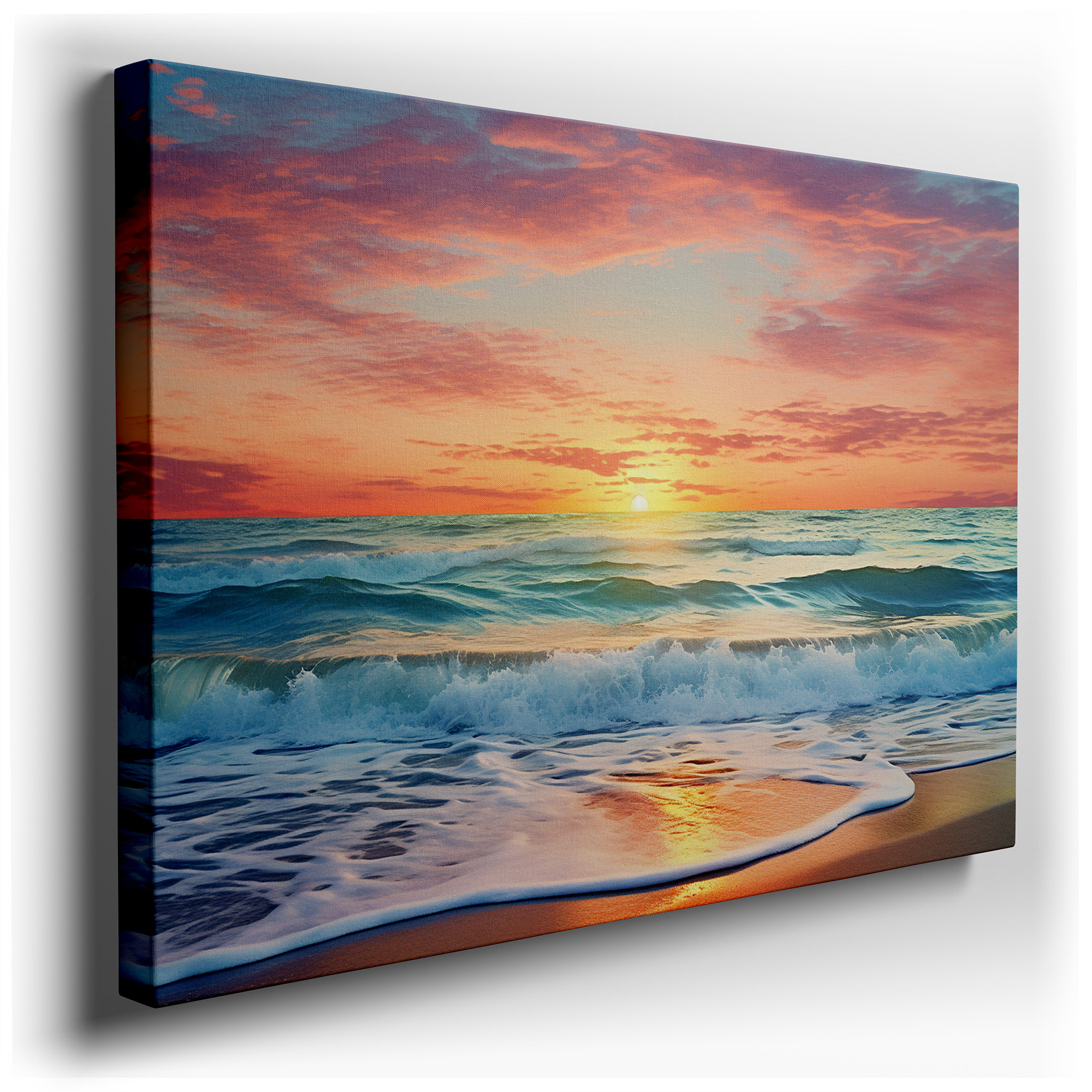 Fiery Hues and Tranquil Blues: Sunset Over the Ocean Large Wall Art, Canvas Wall Art, Wall Decor for Office and Bedroom
