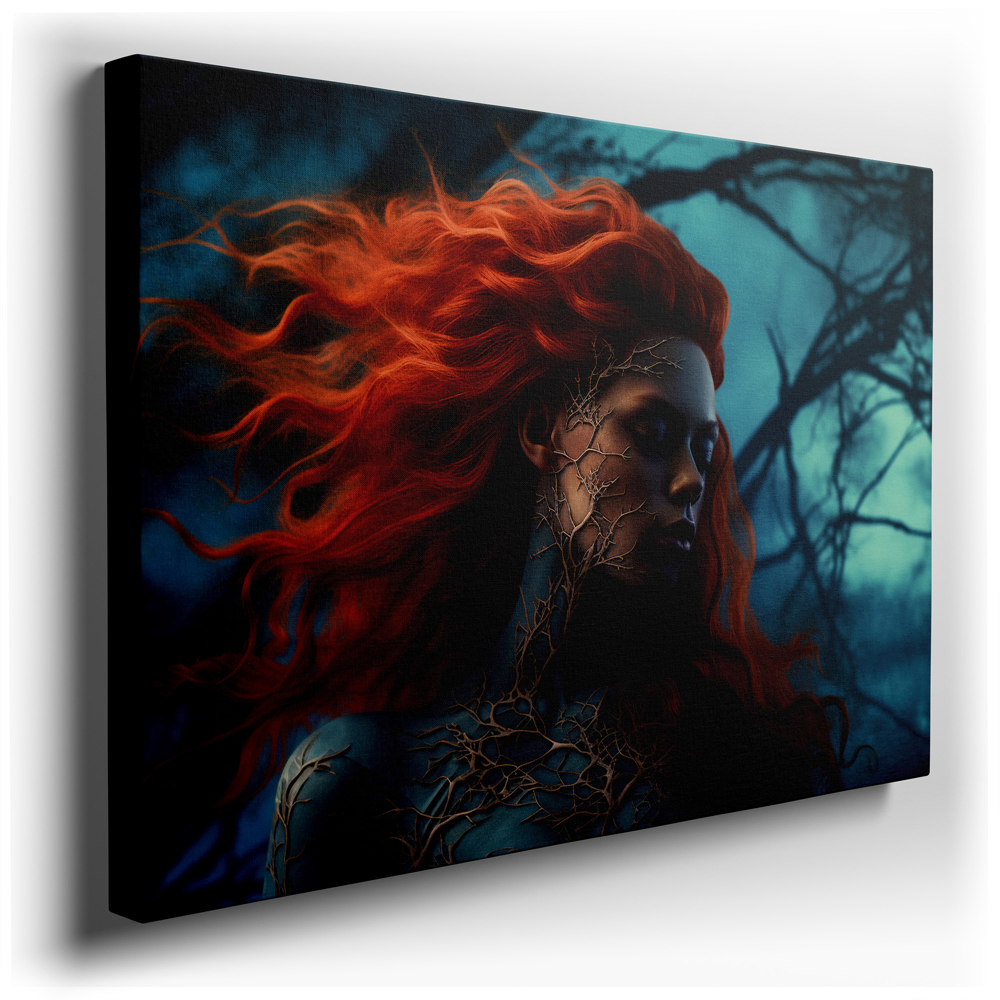 Fiery Hues of Mystical Nature: Transformative Large Wall Art for Office, Bedroom, and Living Spaces wrapped canvas -
