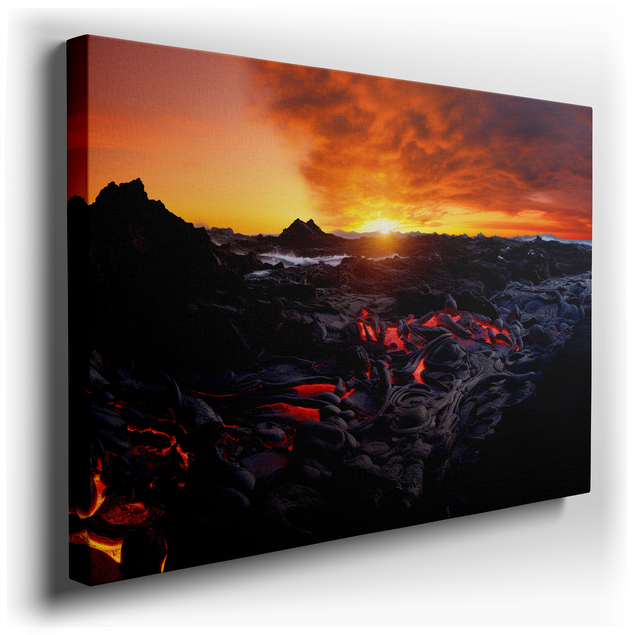 Fiery Lava Clashes with Tranquil Ocean at Sunset - A Striking Display of Nature's Contrasts, Large Canvas Wall Art for