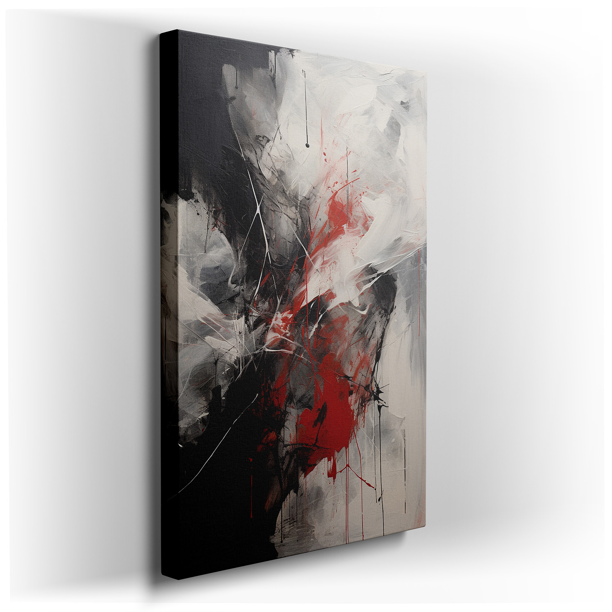 Fiery Red and Deep Black Dynamic Interplay Evokes Passion and Turmoil - Large Canvas Wall Art for Office and Bedroom