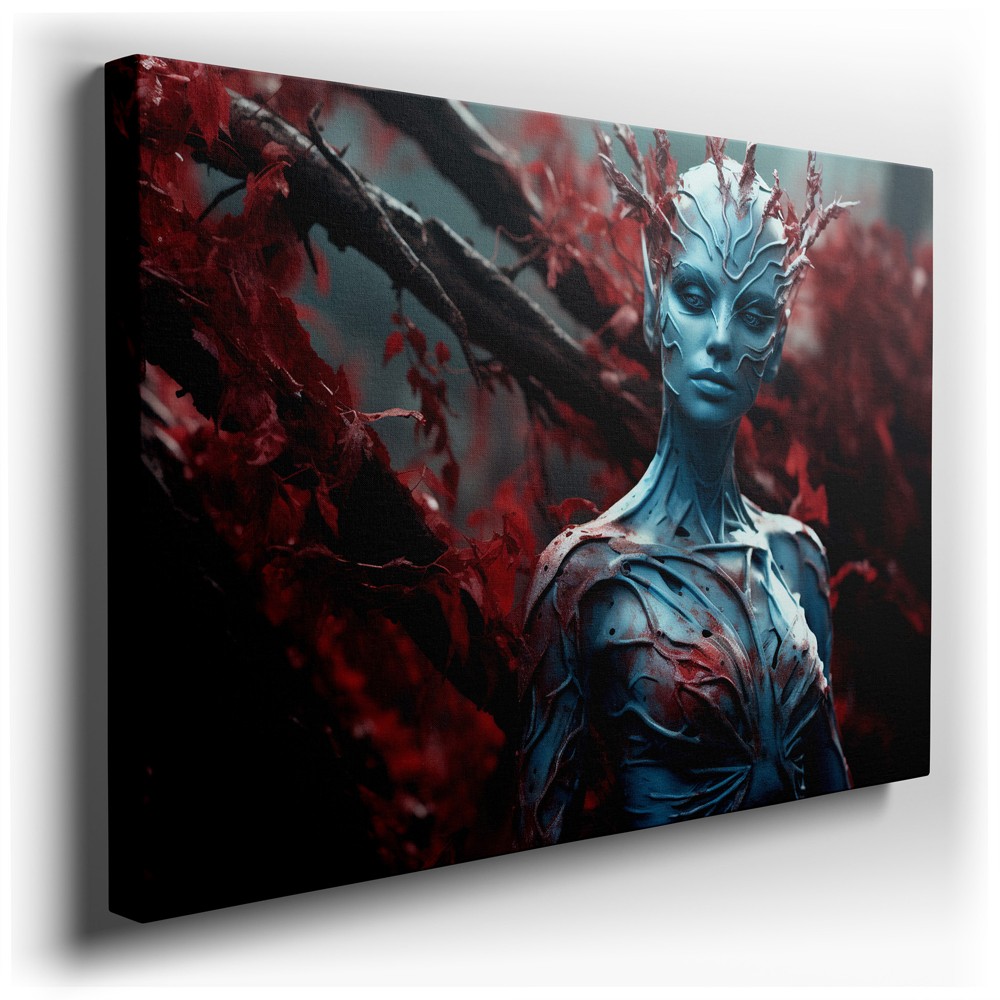 Fiery Red Leaves and Surreal Ocean Transformation Large Canvas Wall Art for Office, Bedroom, and Living Room Decor