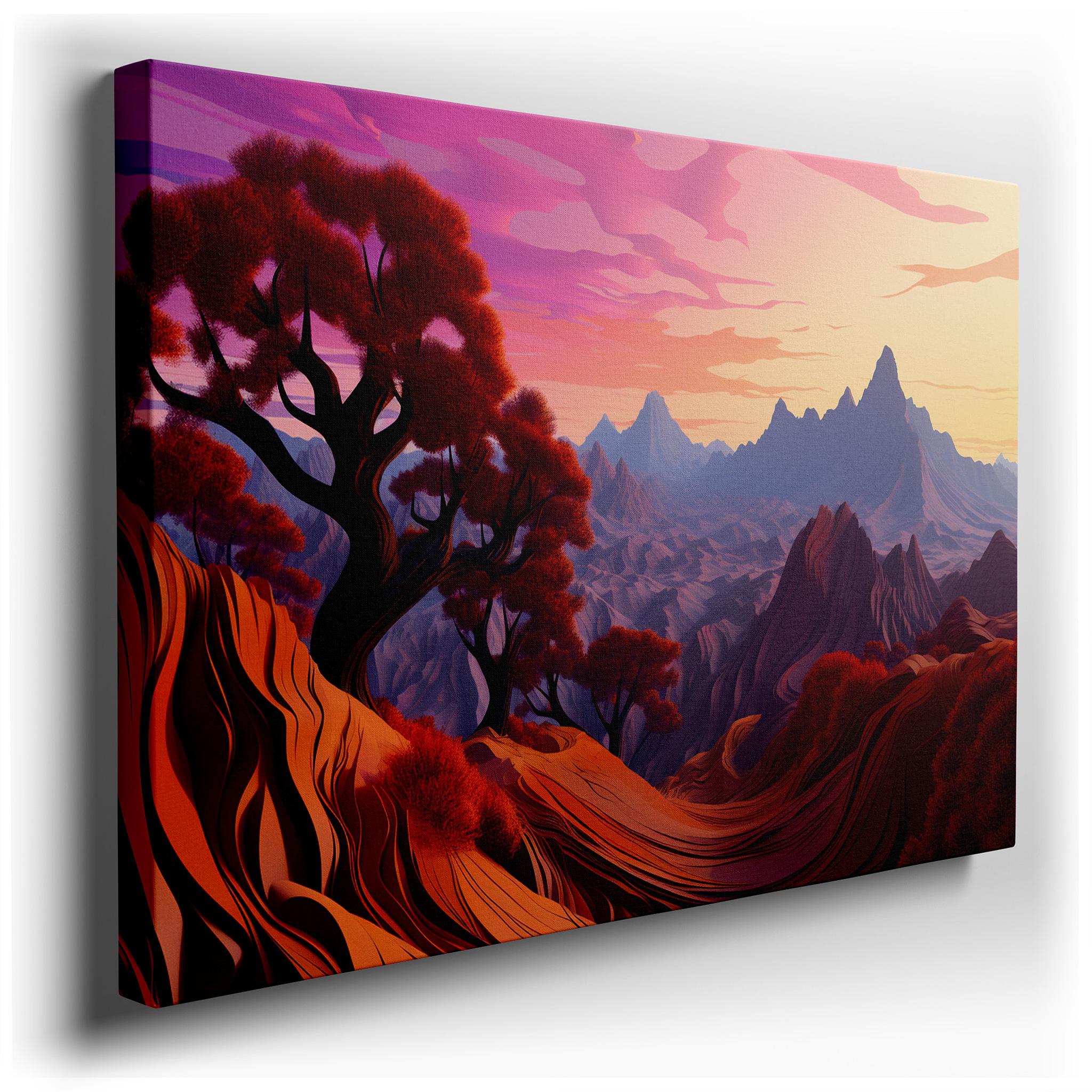 Fiery Sunset and Tranquil Sky Over Majestic Mountains Large Canvas Wall Art for Office and Bedroom Decor wrapped canvas