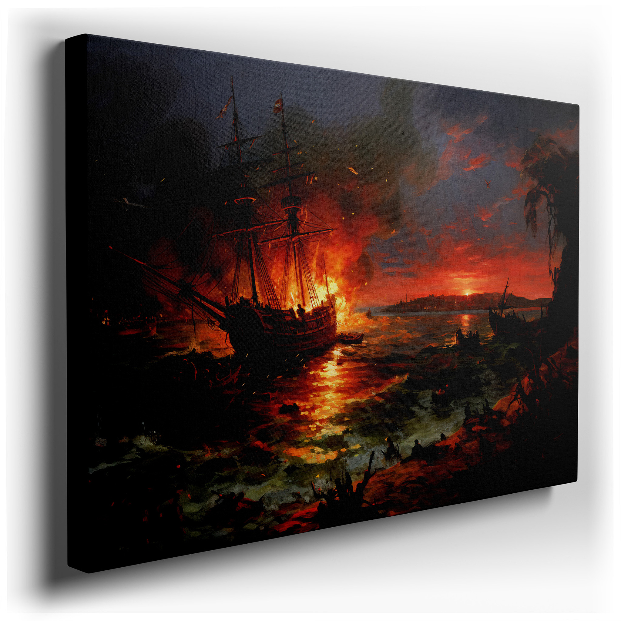 Fiery Sunset at Sea: A Majestic Ship Battles Nature's Fury - Large Wall Art, Canvas Wall Art, Wall Decor for Office and