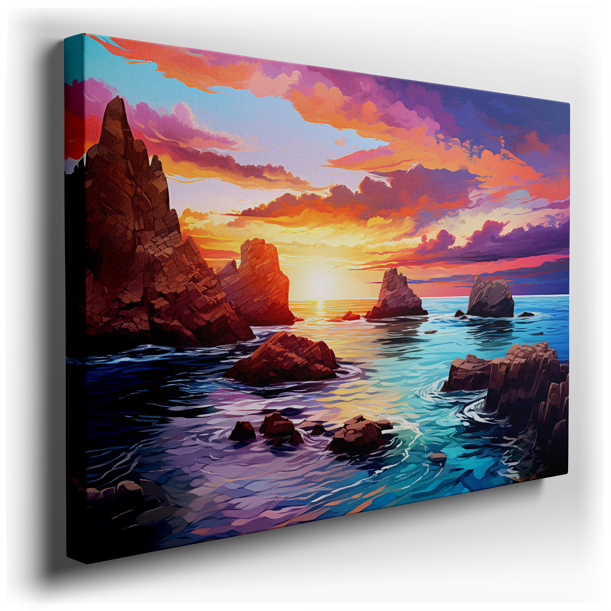 Fiery Sunset Seascape with Tranquil Waters: A Serene Reflection - Large Canvas Wall Art for Home and Office Decor