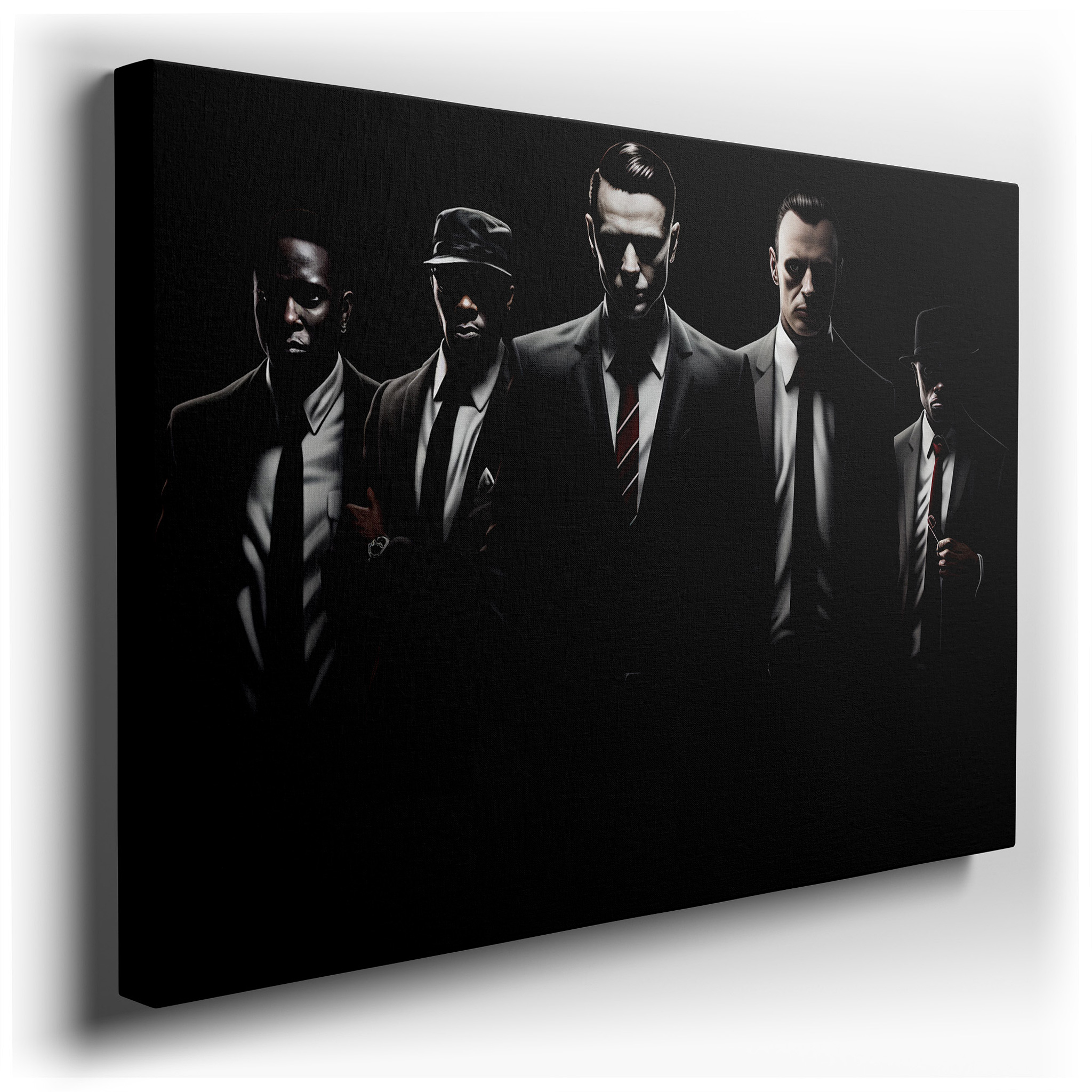 Five Men in Suits Symbolizing Leadership and Unity, Set Against a Mysterious Background - Large Wall Art, Canvas Wall