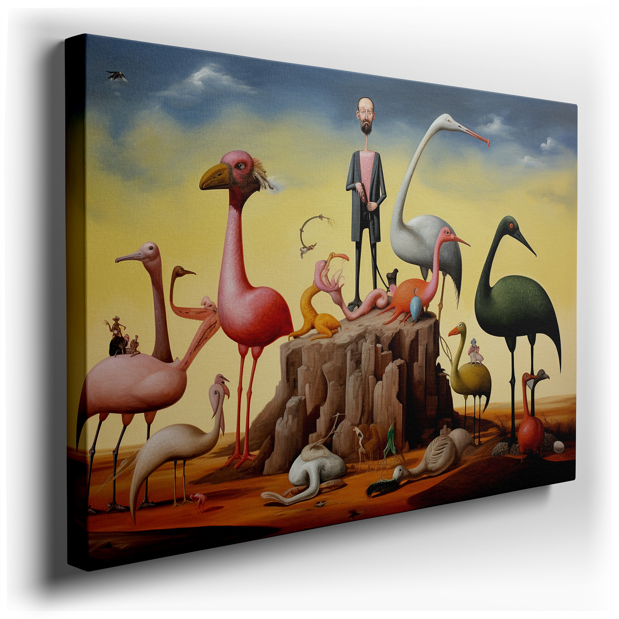 Flamingos in a Surreal Dreamscape: Ethereal Light and Psyche Visual Narrative, Large Canvas Wall Art for Home and