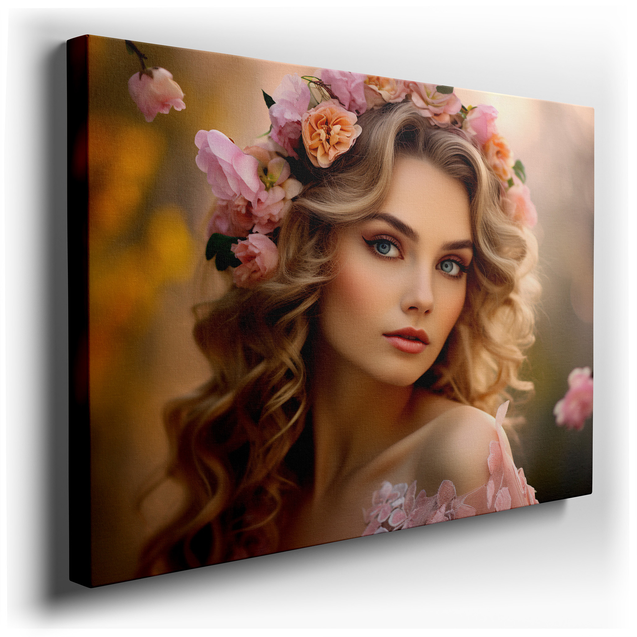 Floral Crown Portrait: Timeless Elegance and Natural Beauty - Large Canvas Wall Art for Bedrooms and Offices wrapped