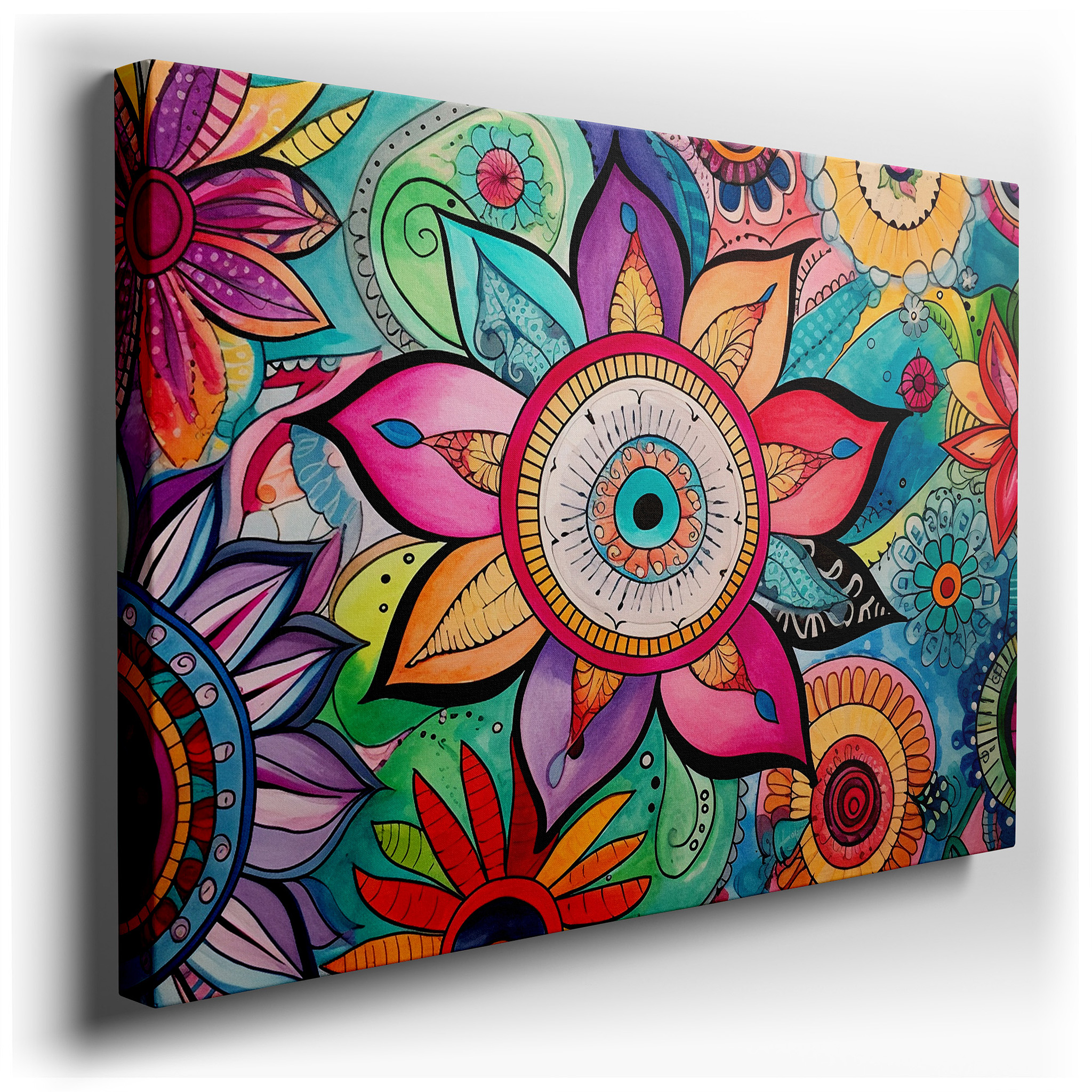 Floral Mandala Vibrant Symmetry: Spiritual Universe Reflection Large Wall Art, Canvas Wall Decor for Office and Bedroom