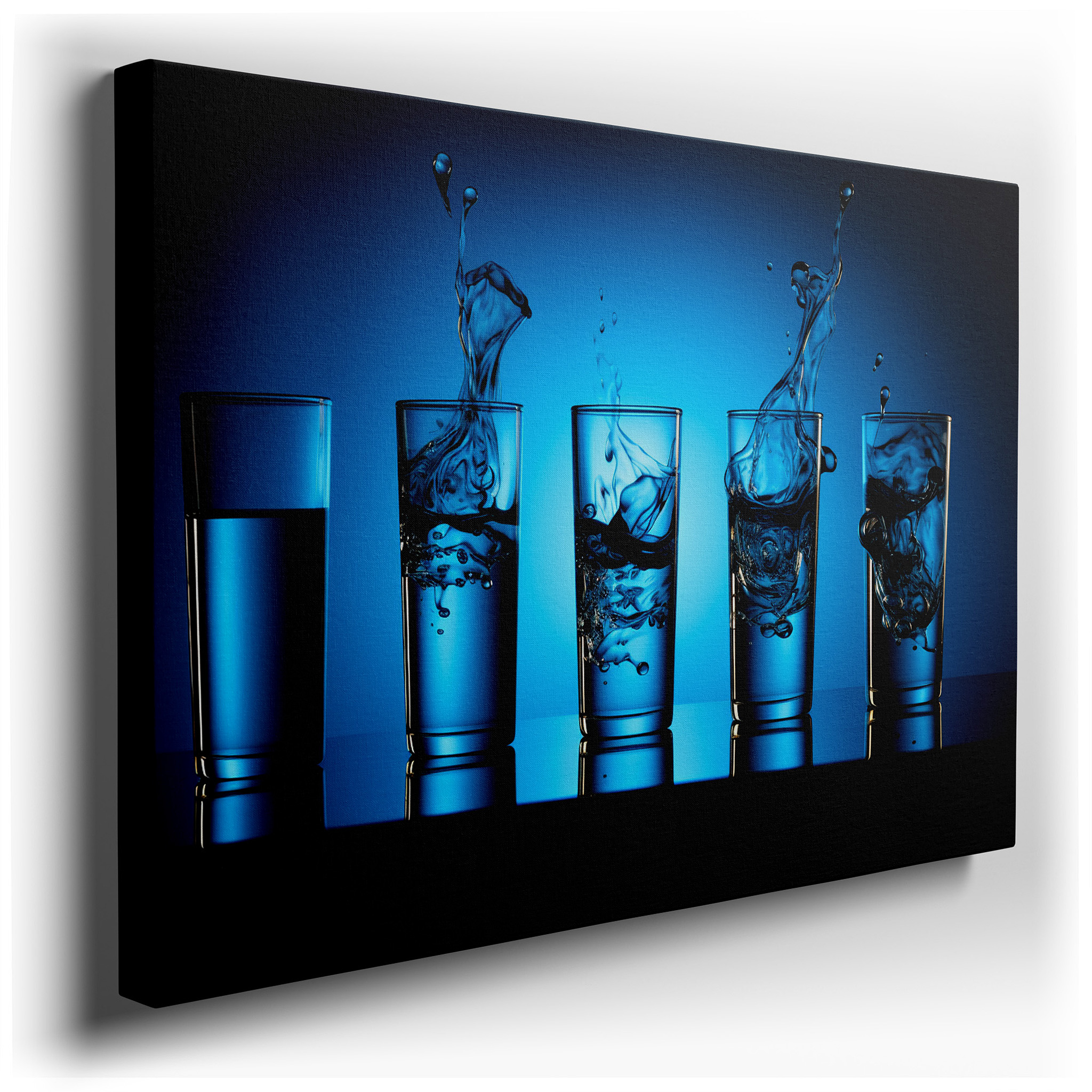 Fluid Elegance in Dynamic Motion Featuring Splashing Water and Serene Blue Tones - Large Canvas Wall Art for Office and