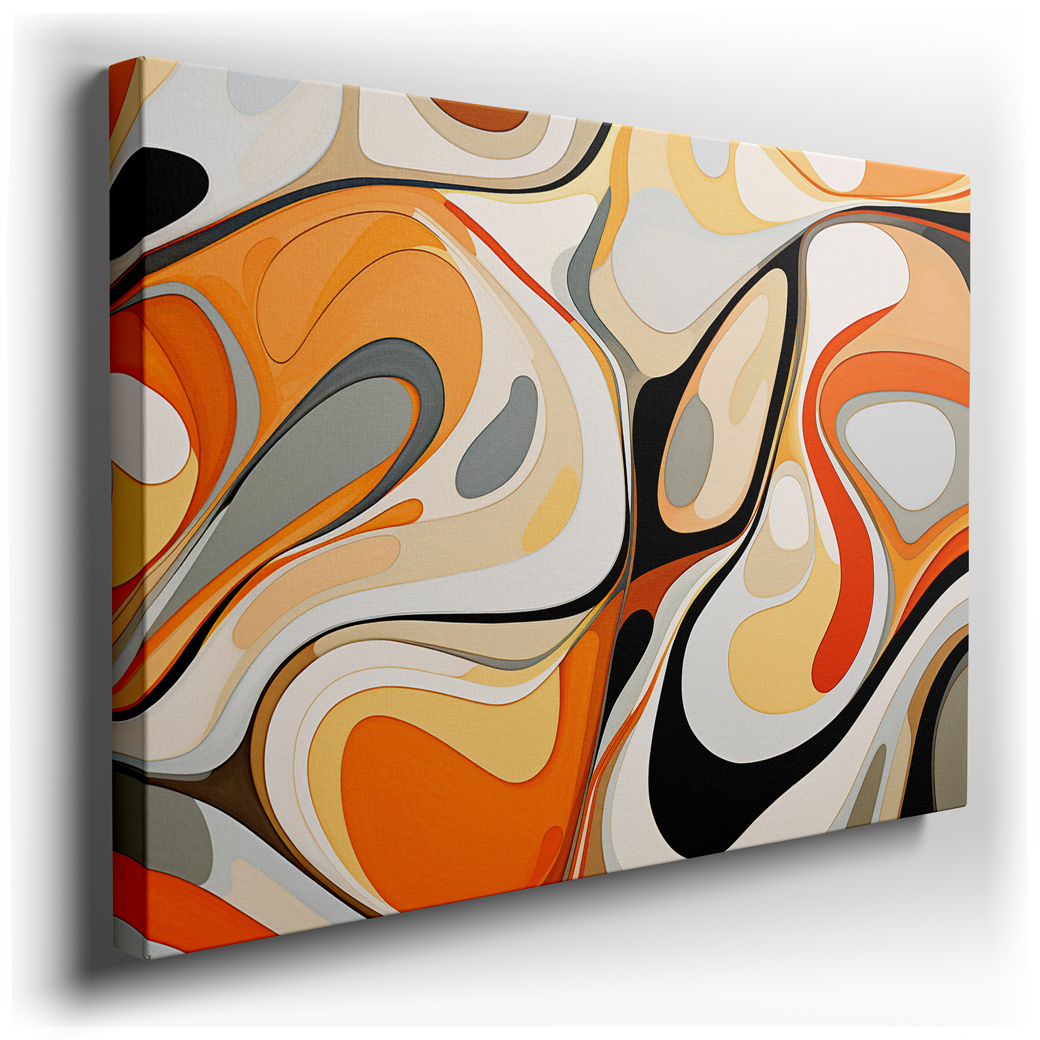 Fluid Organic Shapes in Warm Orange and Creamy White, Featuring a Symphony of Curves and Swirls, Large Wall Art, Canvas