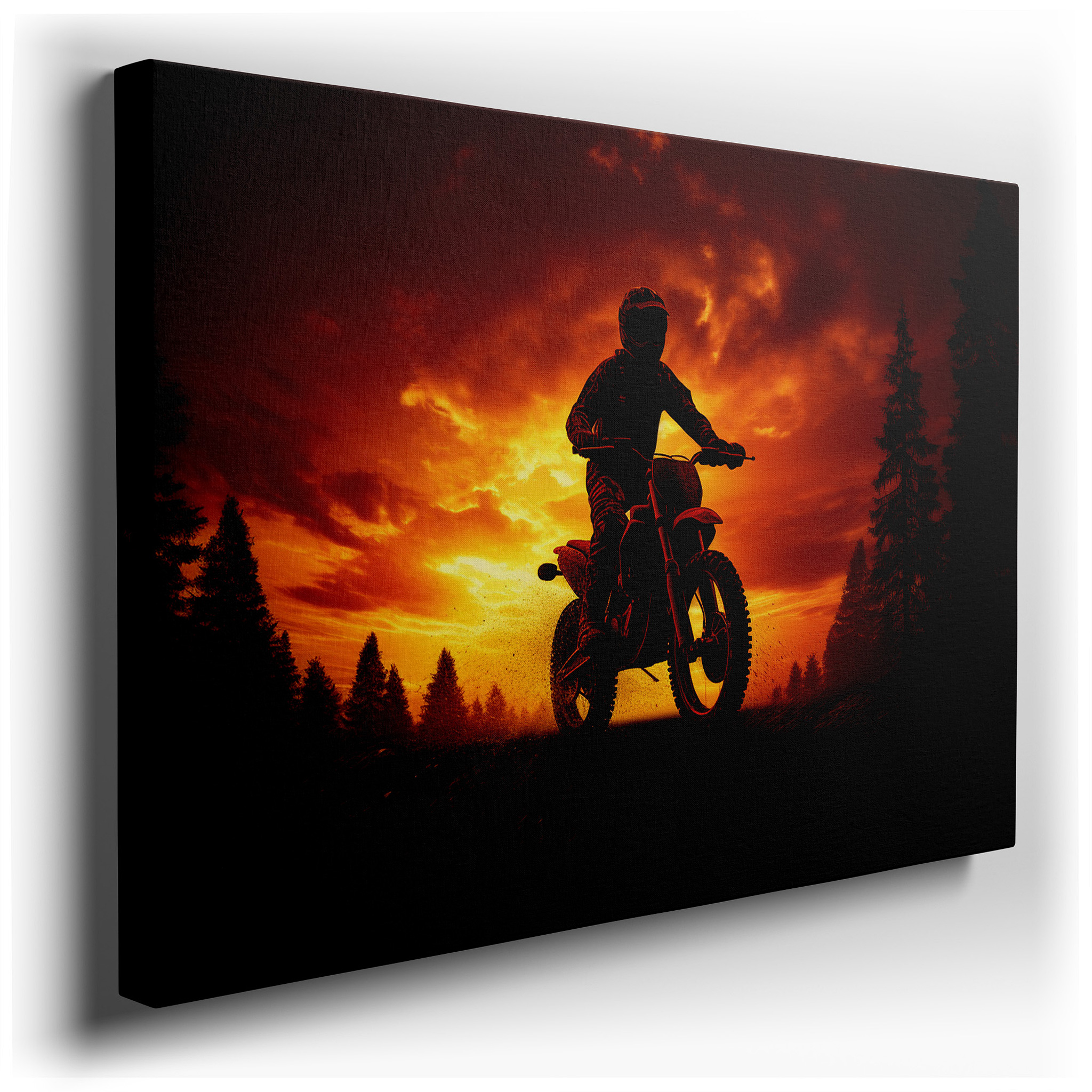 Freedom's Silhouette - Motorcycle Adventure Sunset Canvas: Large Wall Art for Office and Bedroom Decor wrapped canvas -