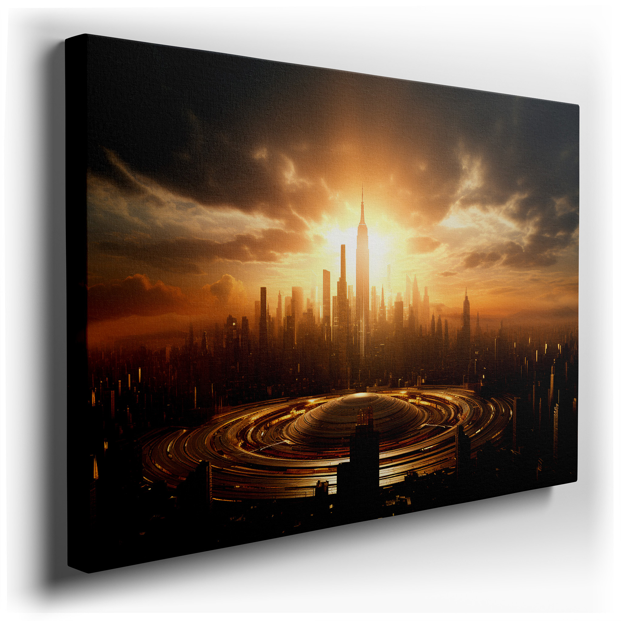 Futuristic Cityscape at Sunset: A Canvas of Innovation and Progress - Large Wall Art, Canvas Wall Art, Wall Art Decor,