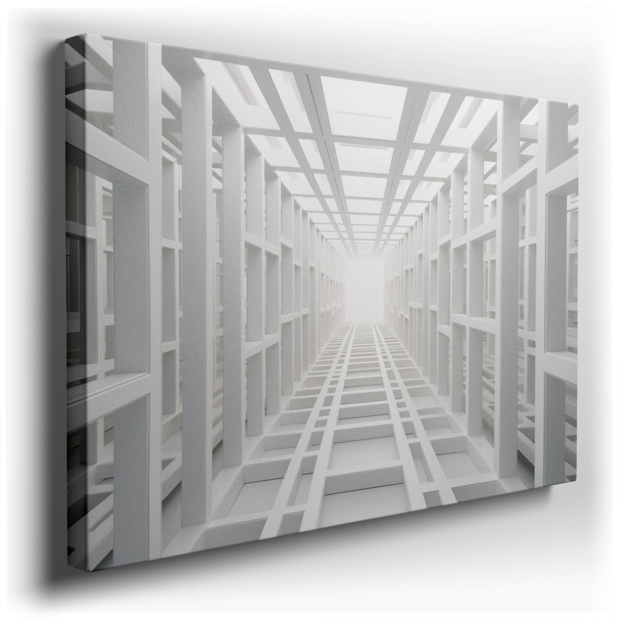 Futuristic Interior Featuring Clean Lines and Geometric Shapes Leading to a Bright Light - Large Wall Art, Canvas Wall