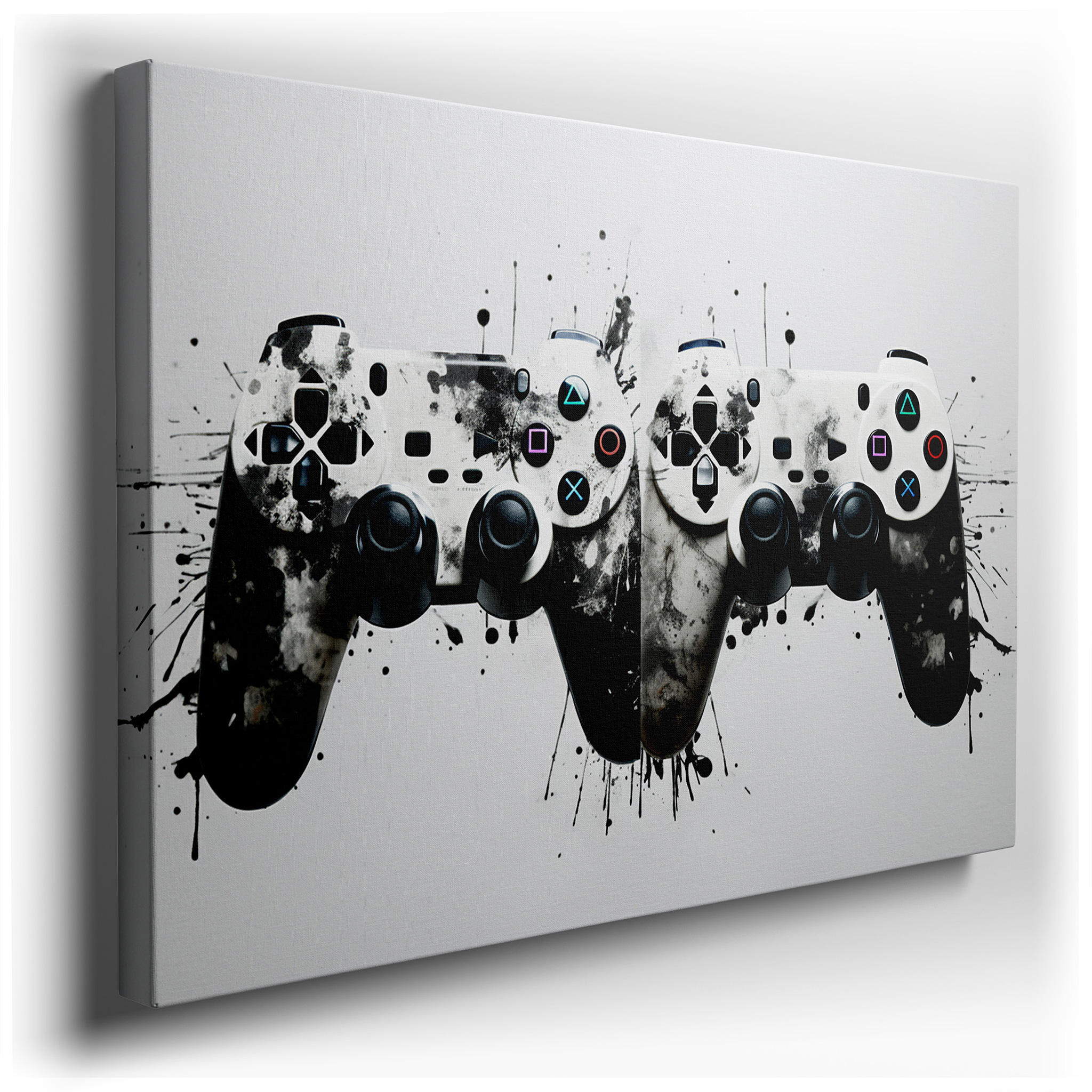 Gaming Controllers Splatter - Paint Wall Art: Celebrating Art and Technology - Large Canvas for Office Decor wrapped