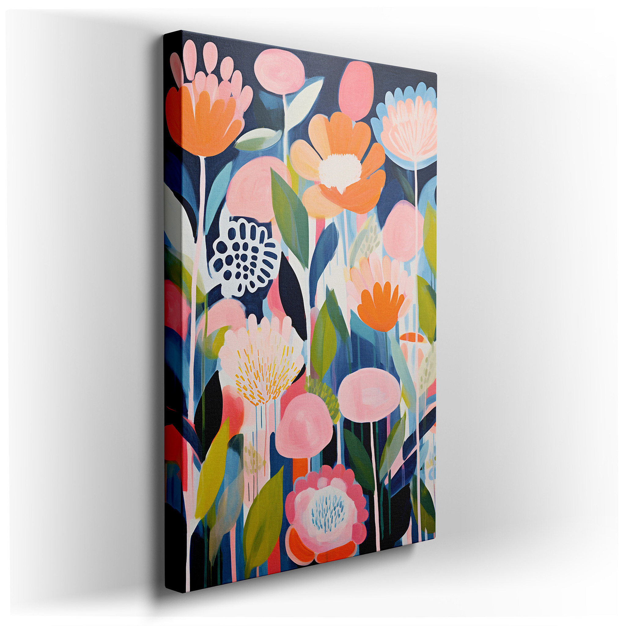 Garden of Glow: Dynamic Light and Shadow Dance with Bright, Blooming Flowers - Large Wall Art, Canvas Wall Art, Wall