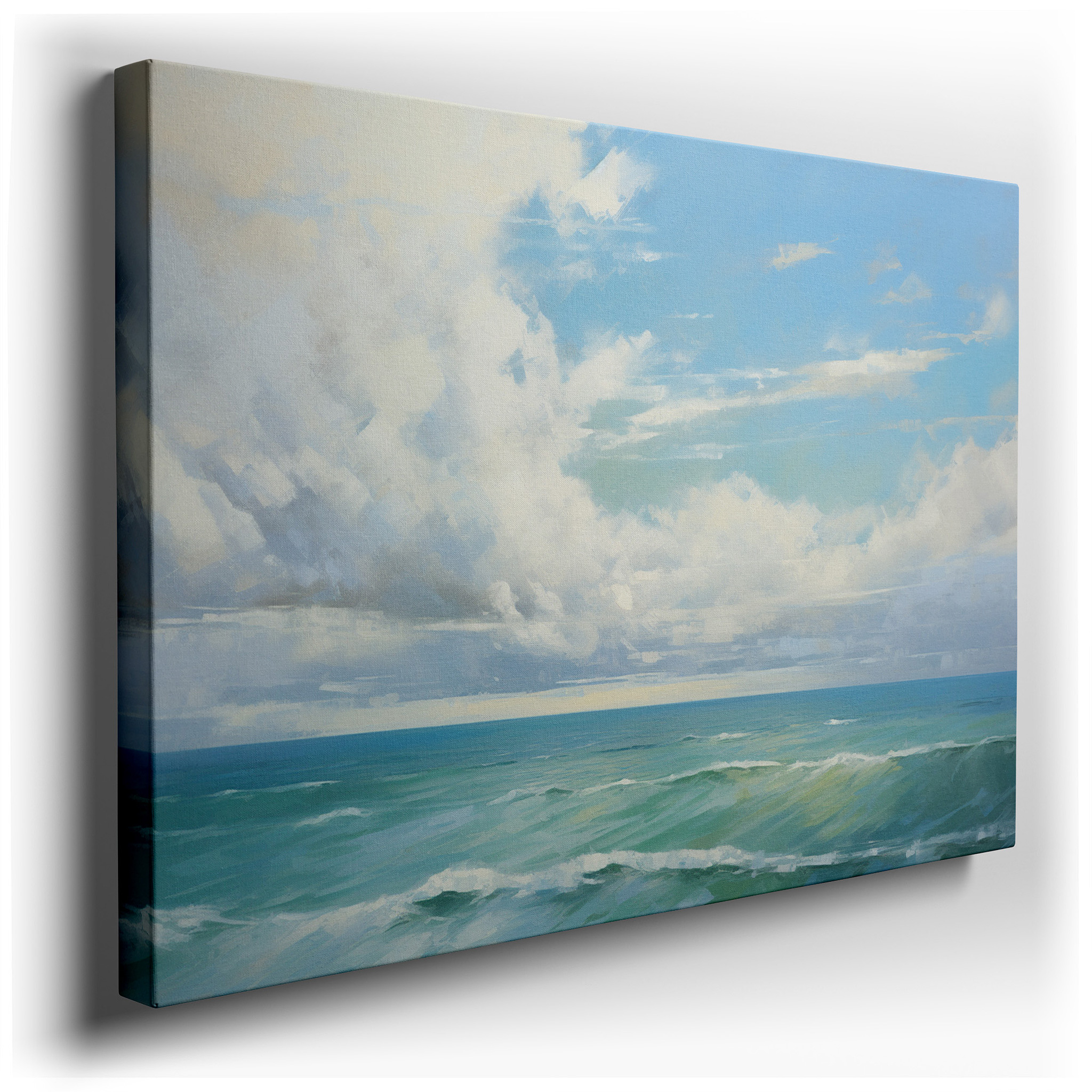 Gentle Waves Caressing the Sandy Shore Beneath a Radiant Sky - Large Wall Art, Canvas Wall Art, Wall Decor for Office,