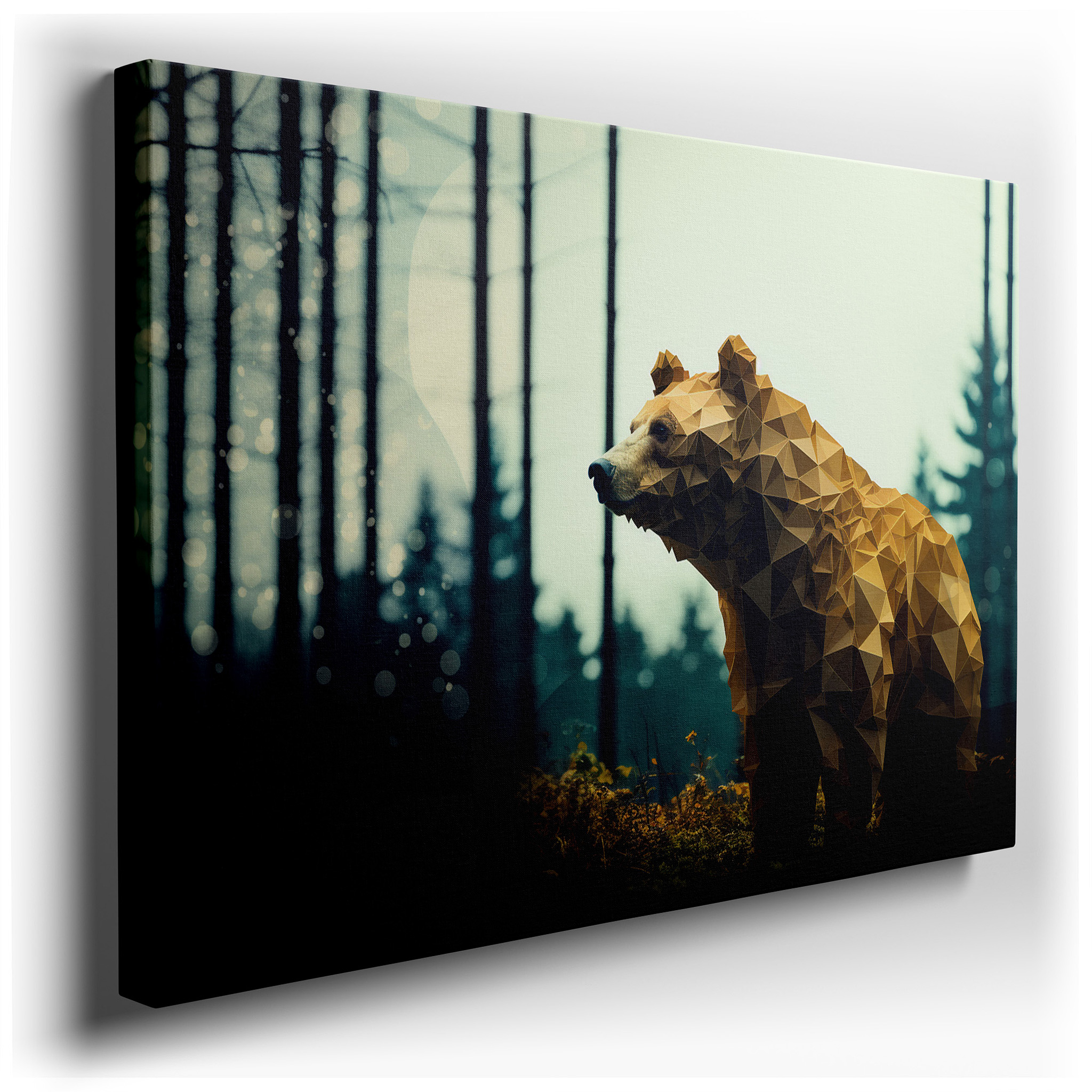 Geometric Bear in Nature: A Stunning Blend of Wildlife and Creativity - Large Wall Art, Canvas Wall Art, Wall Decor for