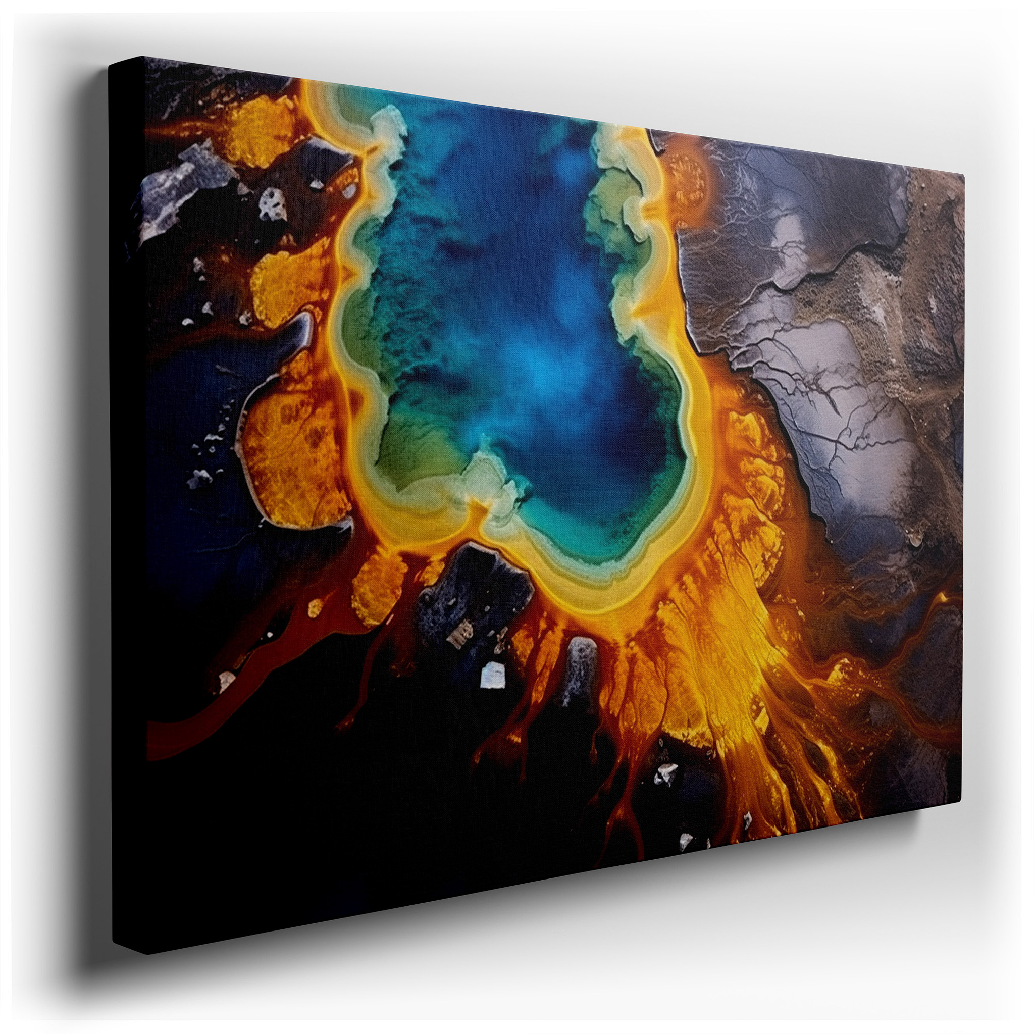 Geothermal Wonders Aerial View: Vibrant Pools and Earthy Tones - Large Canvas Wall Art for Office and Bedroom Decor