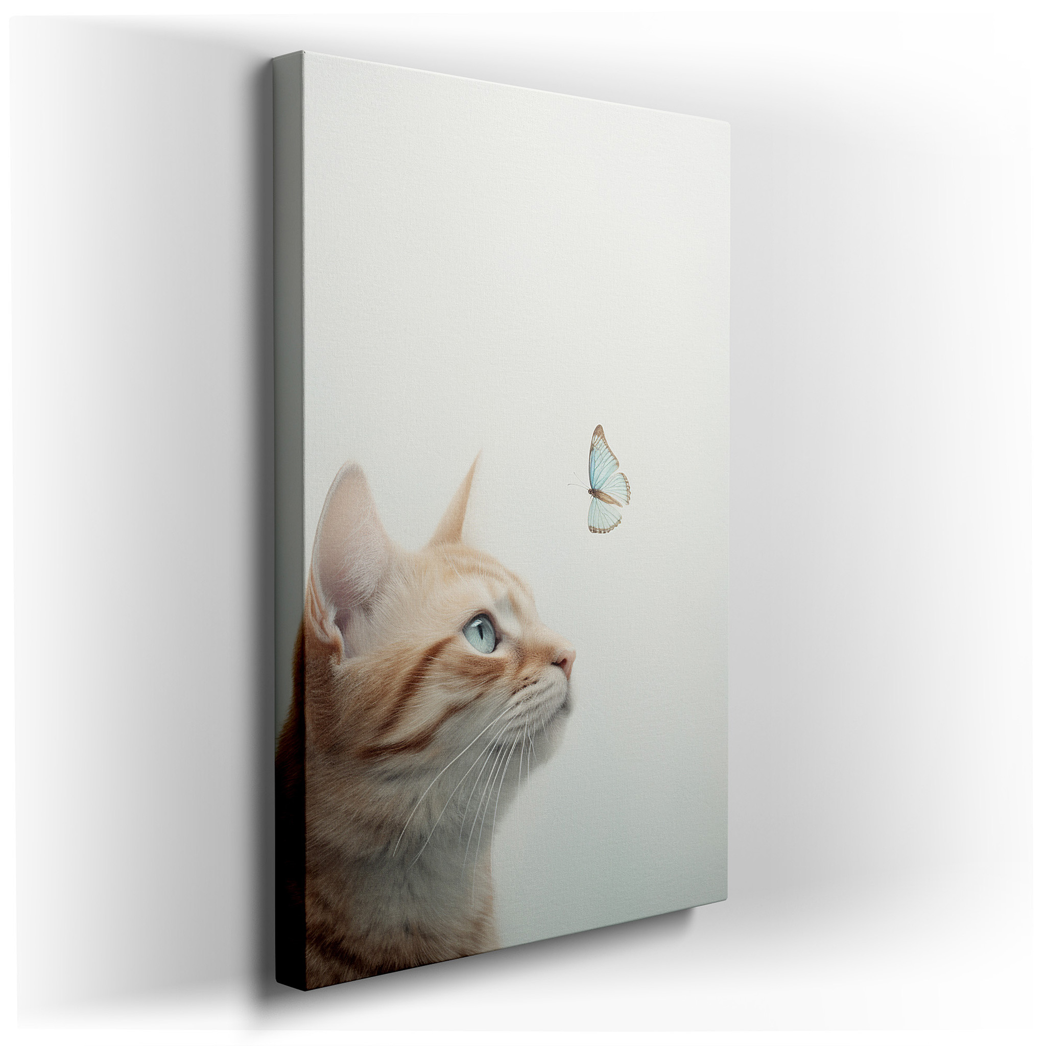 Ginger Cat Captivated by Butterfly in a Serene Light and Delicate Dance Large Wall Art, Canvas Wall Art, Wall Decor,