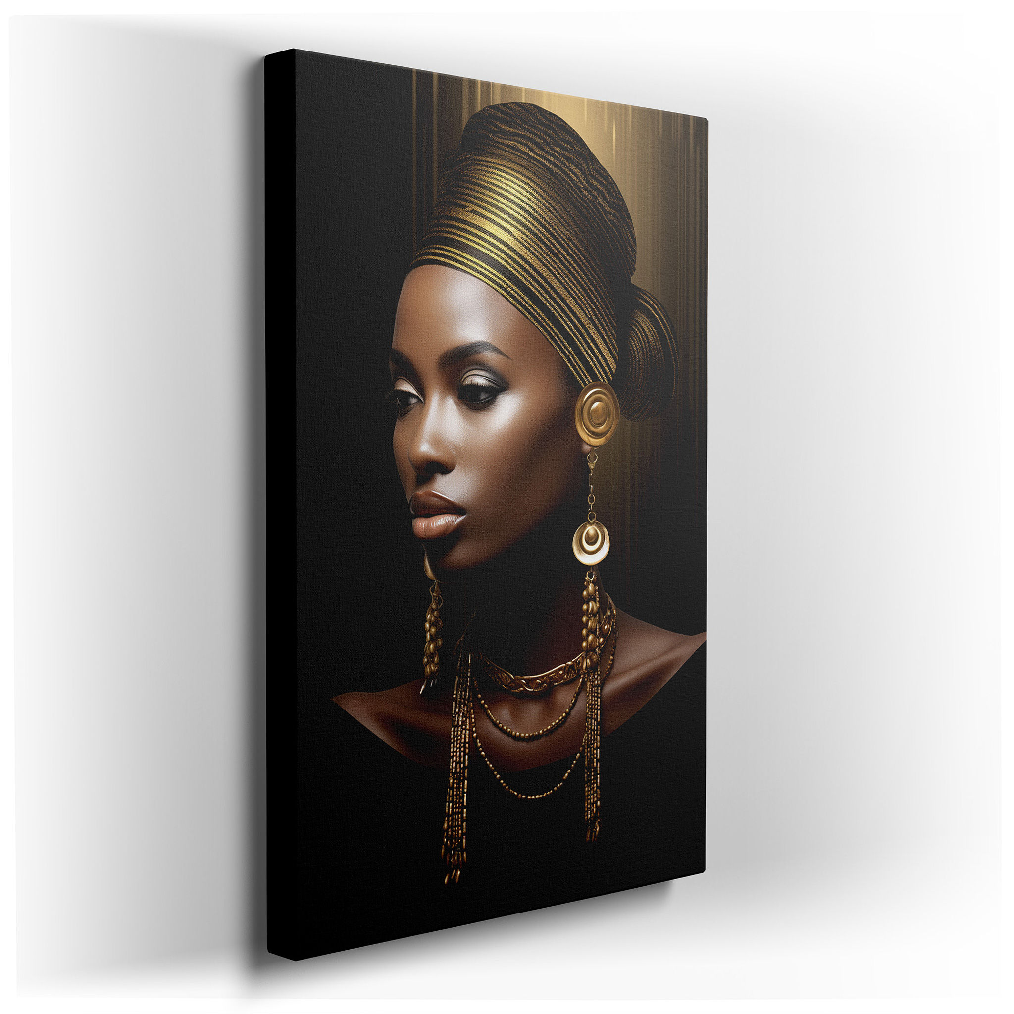Gold and Shadows: Timeless Elegance, Serene Confidence, and Luxurious Contrast - Large Canvas Wall Art Decor wrapped