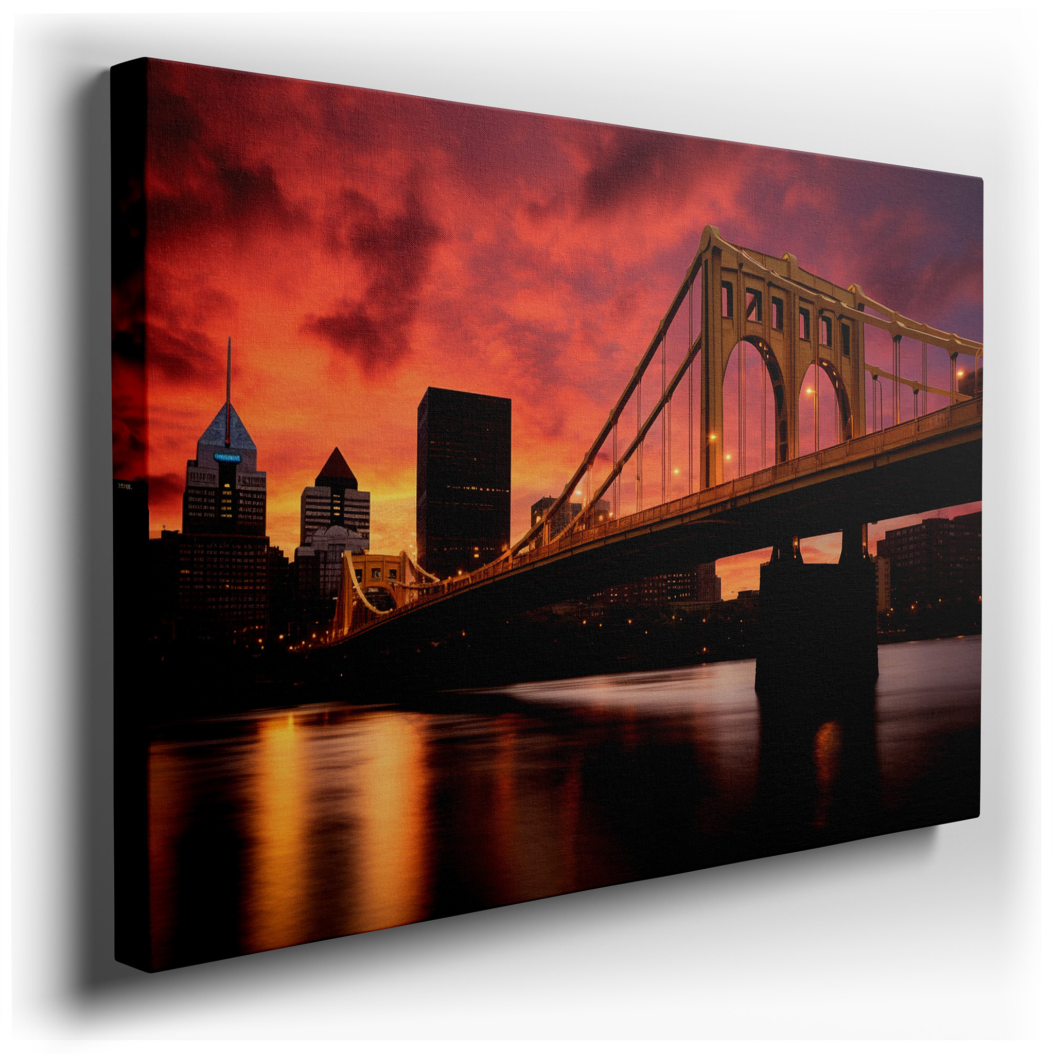 Golden Bridge at Dusk: Nature and Cityscape in Harmony Under a Radiant Sunset - Large Wall Art, Canvas Wall Art, Wall
