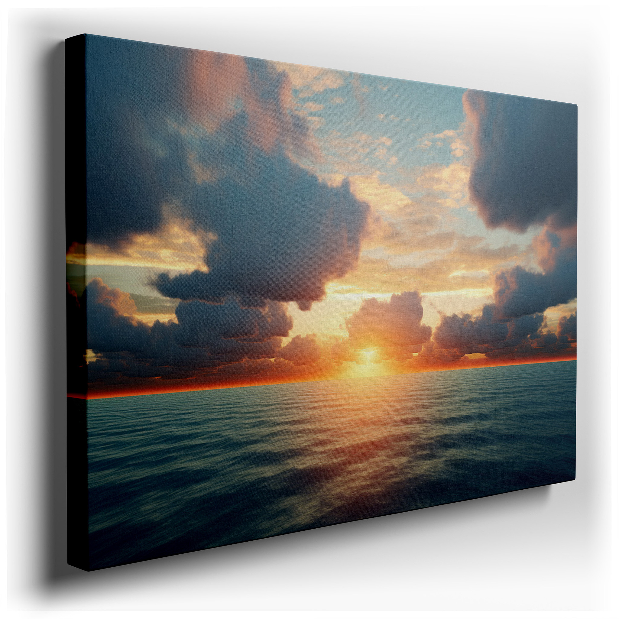 Golden Coastal Sunset Serene Scene with Tranquil Waters - Large Canvas Wall Art for Office, Bedroom, and Living Room