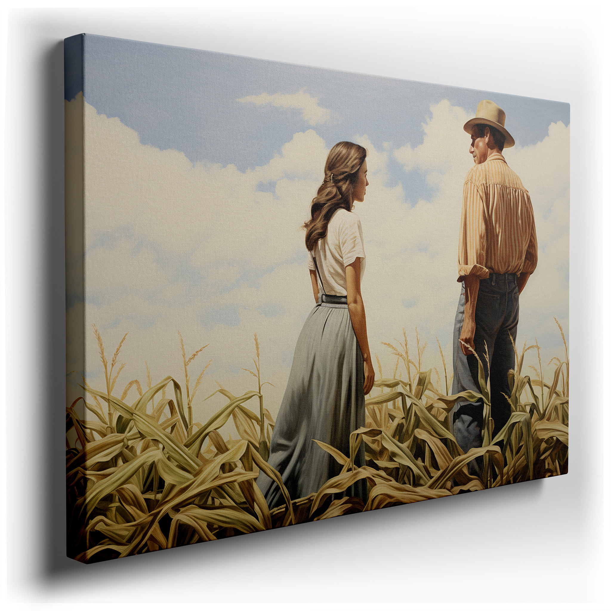 Golden Cornfield Tender Moments - Timeless Love and Companionship Portrait Under a Radiant Sky, Large Canvas Wall Art