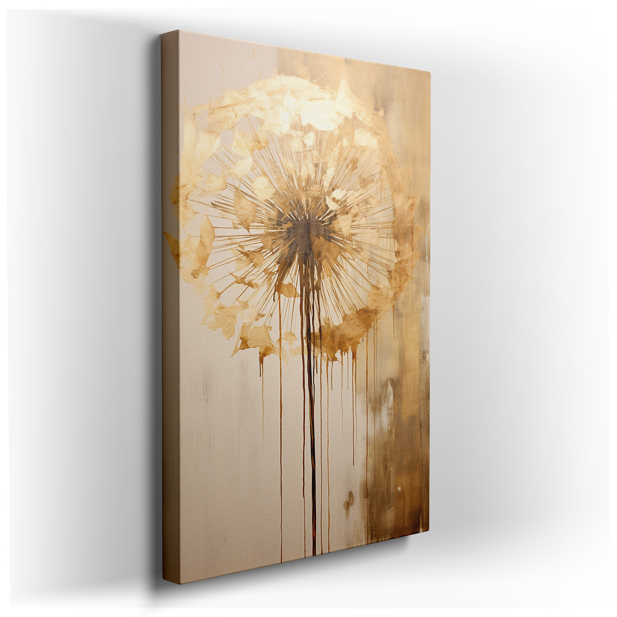 Golden Dandelion Wall Art - Emblem of Beauty, Resilience, and Hope for Office, Bedroom, and Living Room Decor wrapped