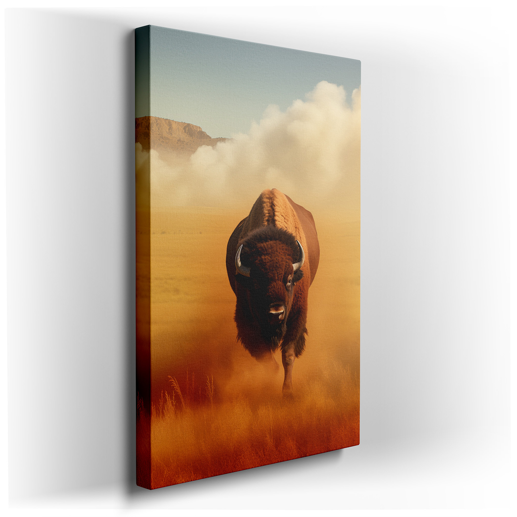 Golden Dust Majestic Bison, Emblem of Strength and Freedom in the Wild West, Large Canvas Wall Art for Office Decor