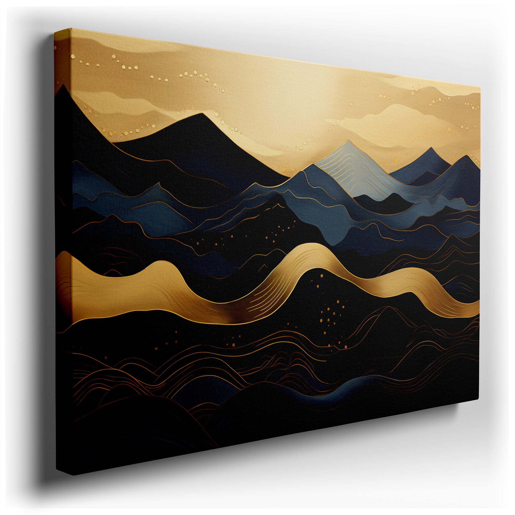 Golden Hued Abstract Mountainous Landscape, Tranquil Escape Large Wall Art, Canvas Wall Decor for Office and Bedroom
