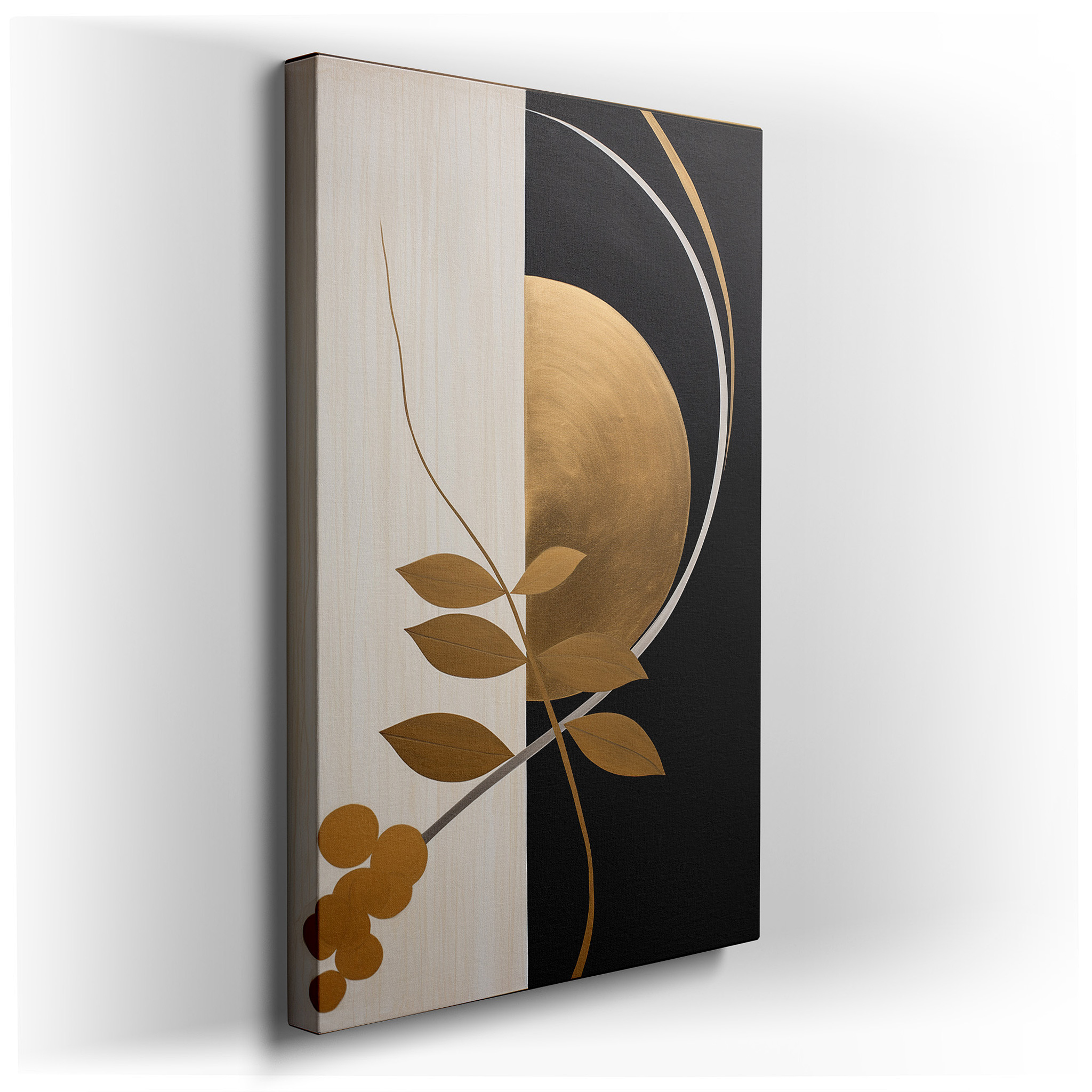 Golden Leaves Circle in a Bold Dance, Merging Elegance with Dramatic Contrast - Large Wall Art, Canvas Wall Art, Wall
