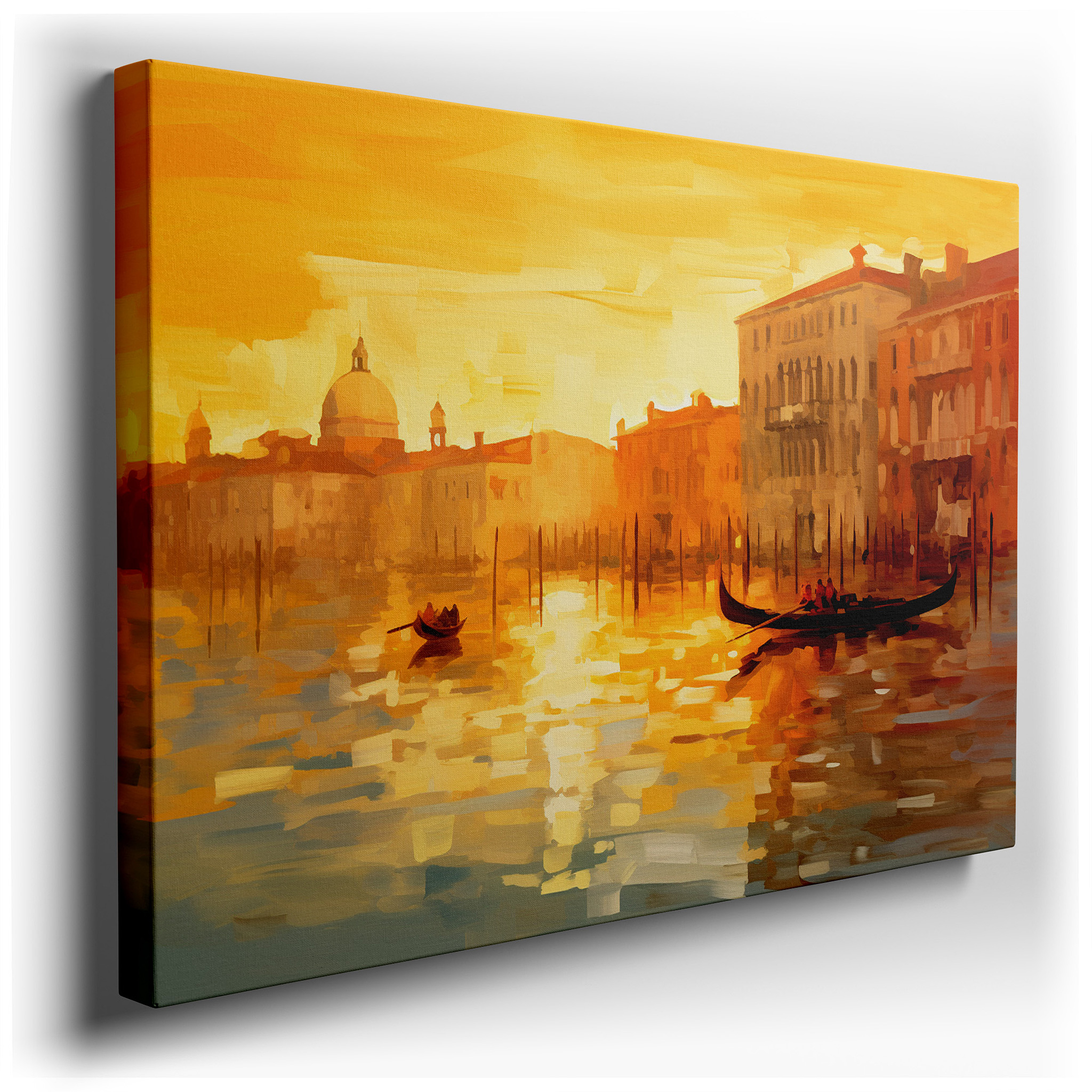 Golden Reflections Dance Across Serene Waters: Vibrant Abstract Canvas Wall Art for Office, Bedroom, and Home Decor