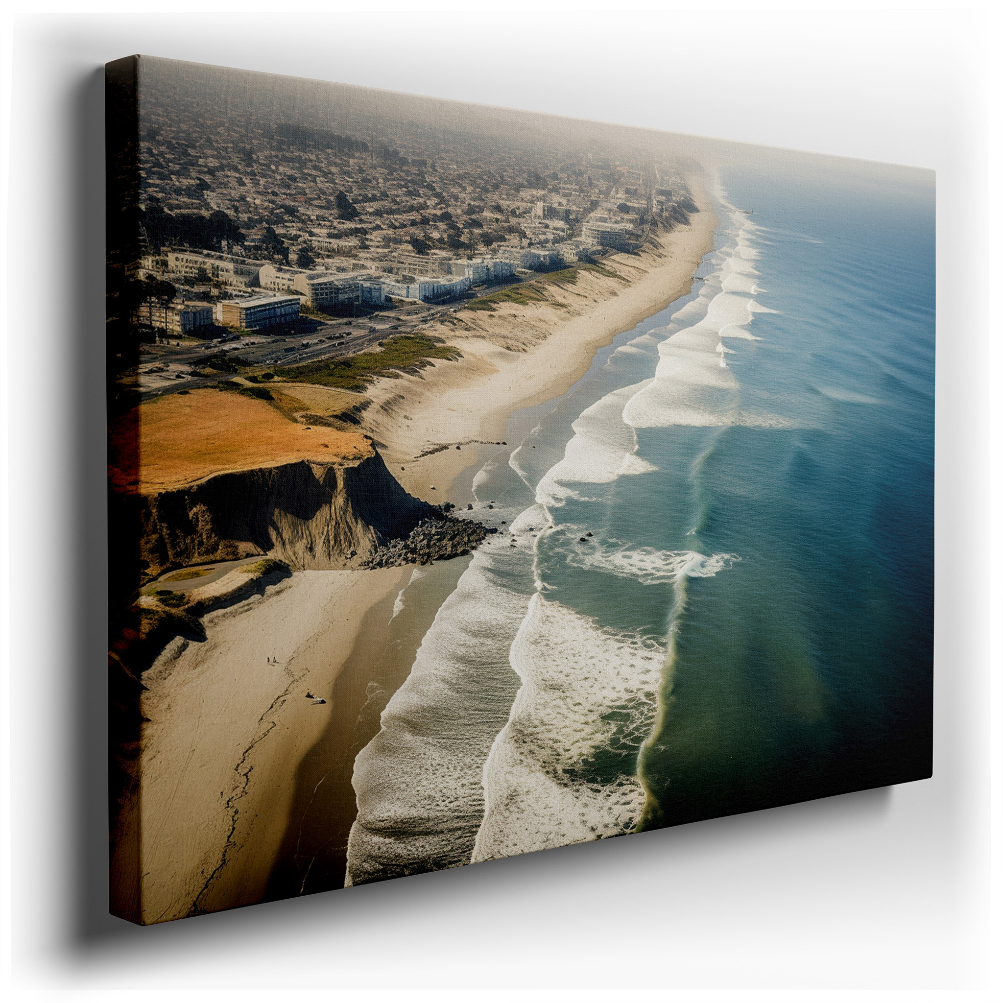 Golden Sands and Azure Waves Beneath Majestic Cliffs: A Serene and Adventurous Coastal Landscape - Large Canvas Wall