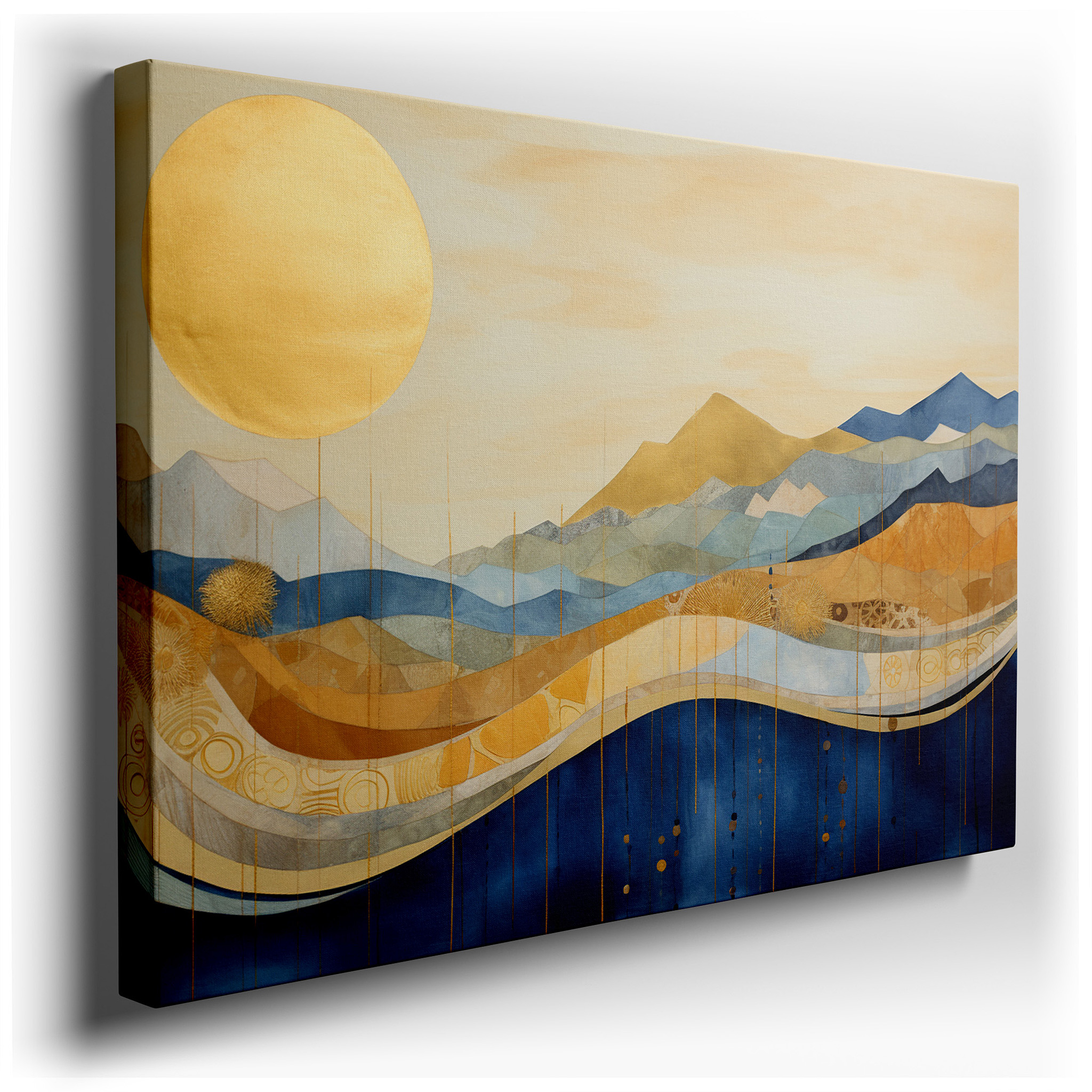 Golden Sunrise Over Serene Mountain Landscape, Symbolizing Warmth and Optimism - Large Canvas Wall Art for Office and