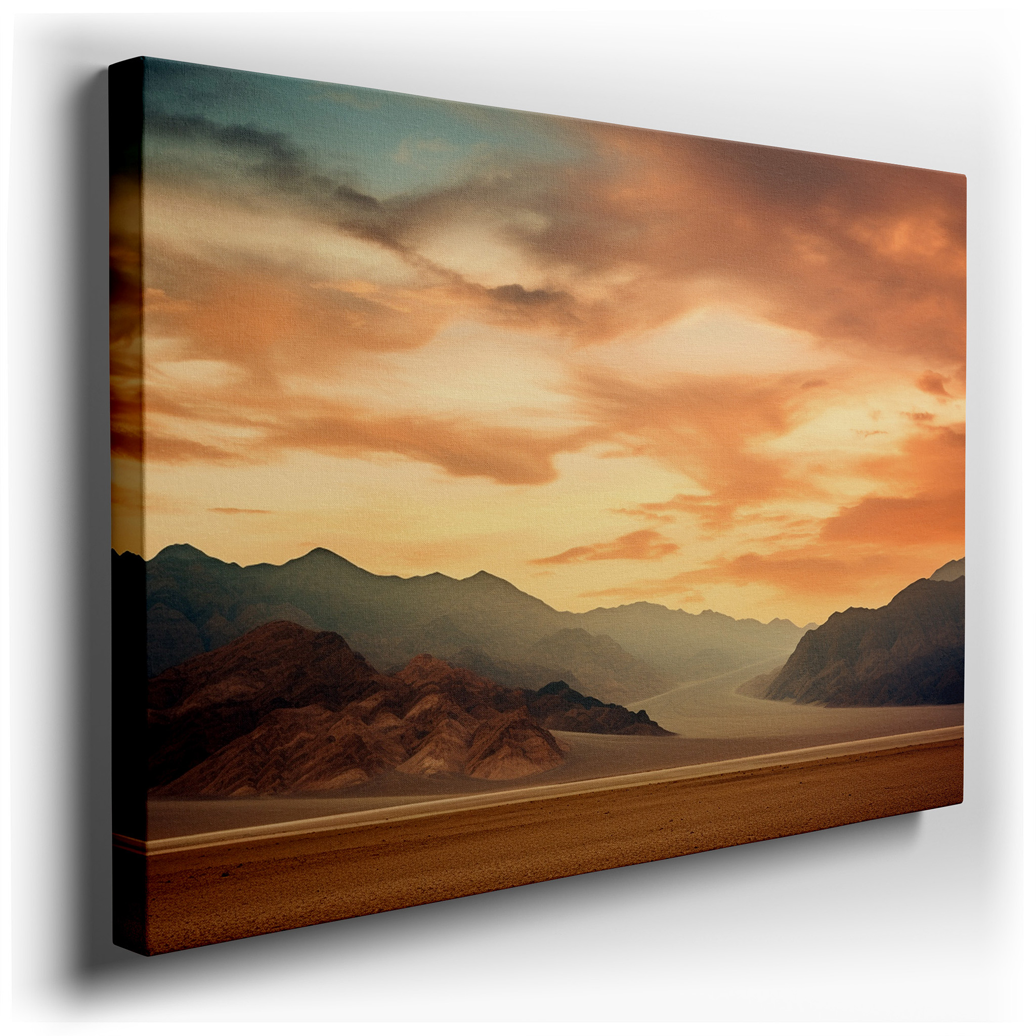 Golden Sunset and Jagged Peaks Desert Dusk Wall Art, Large Canvas for Office, Bedroom, and Living Room Decor wrapped