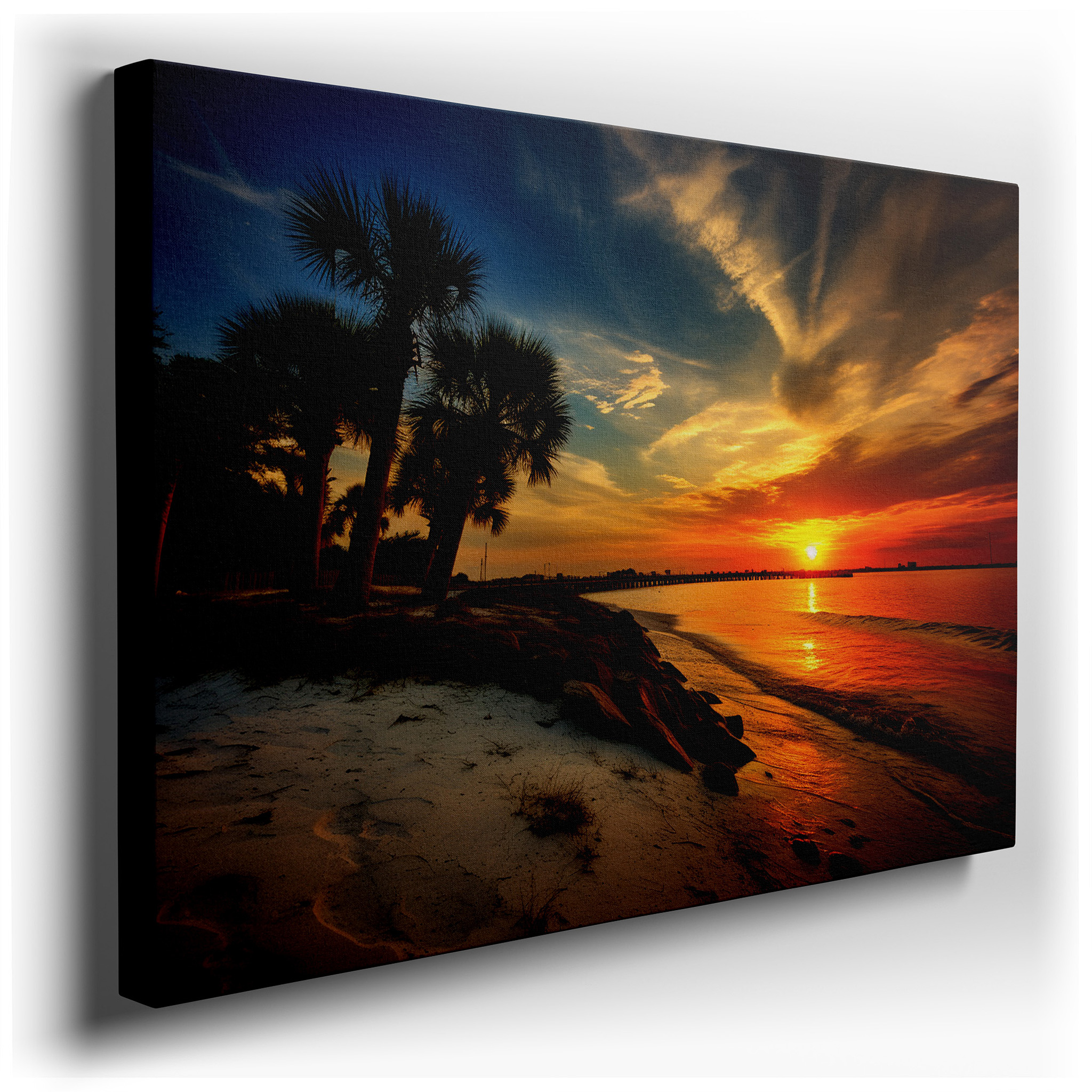 Golden Sunset and Palm Silhouettes Serene Beach Large Canvas Wall Art for Office, Bedroom, and Living Room Decor