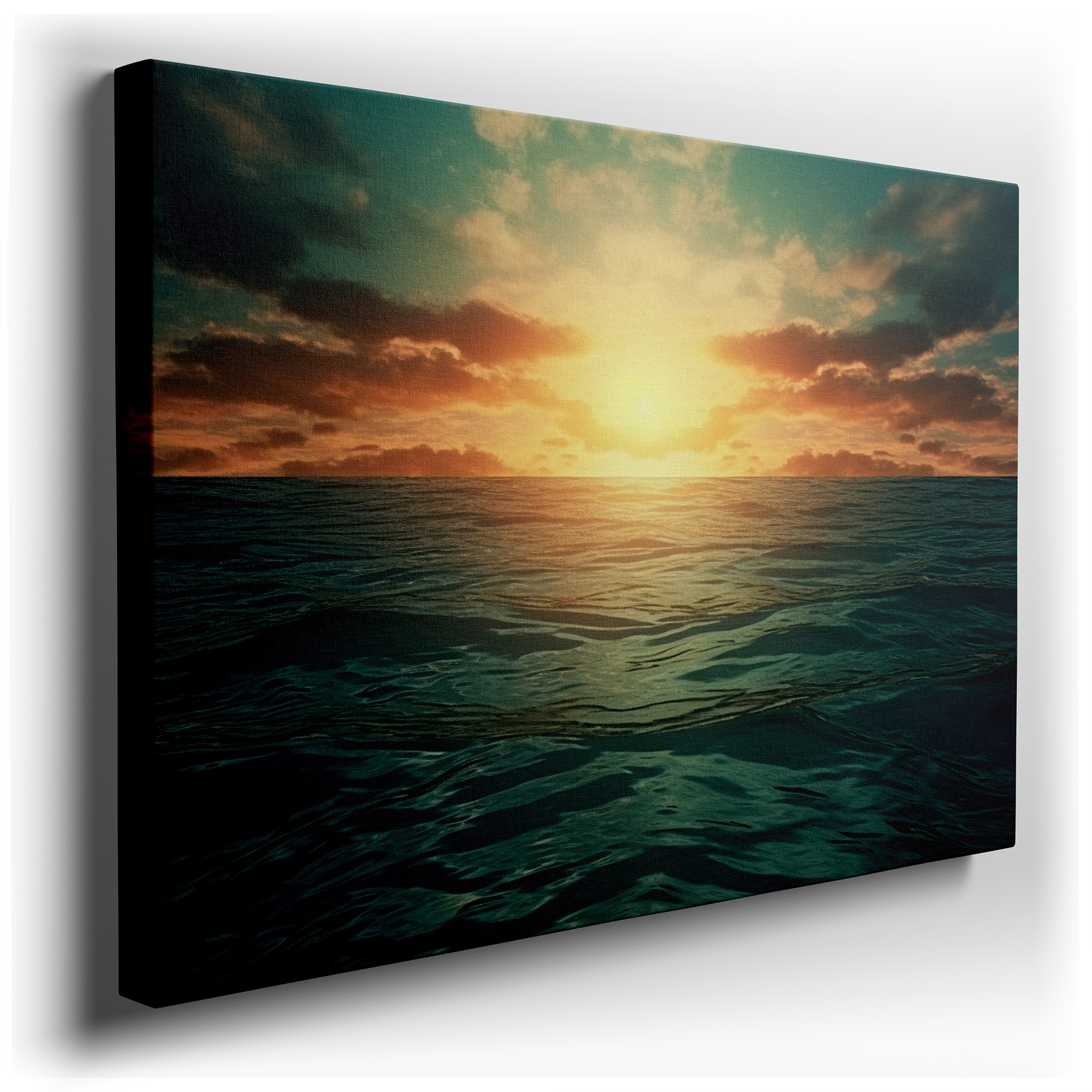 Golden Sunset and Tranquil Turquoise Ocean Large Canvas Wall Art for Office and Bedroom Decor wrapped canvas - main