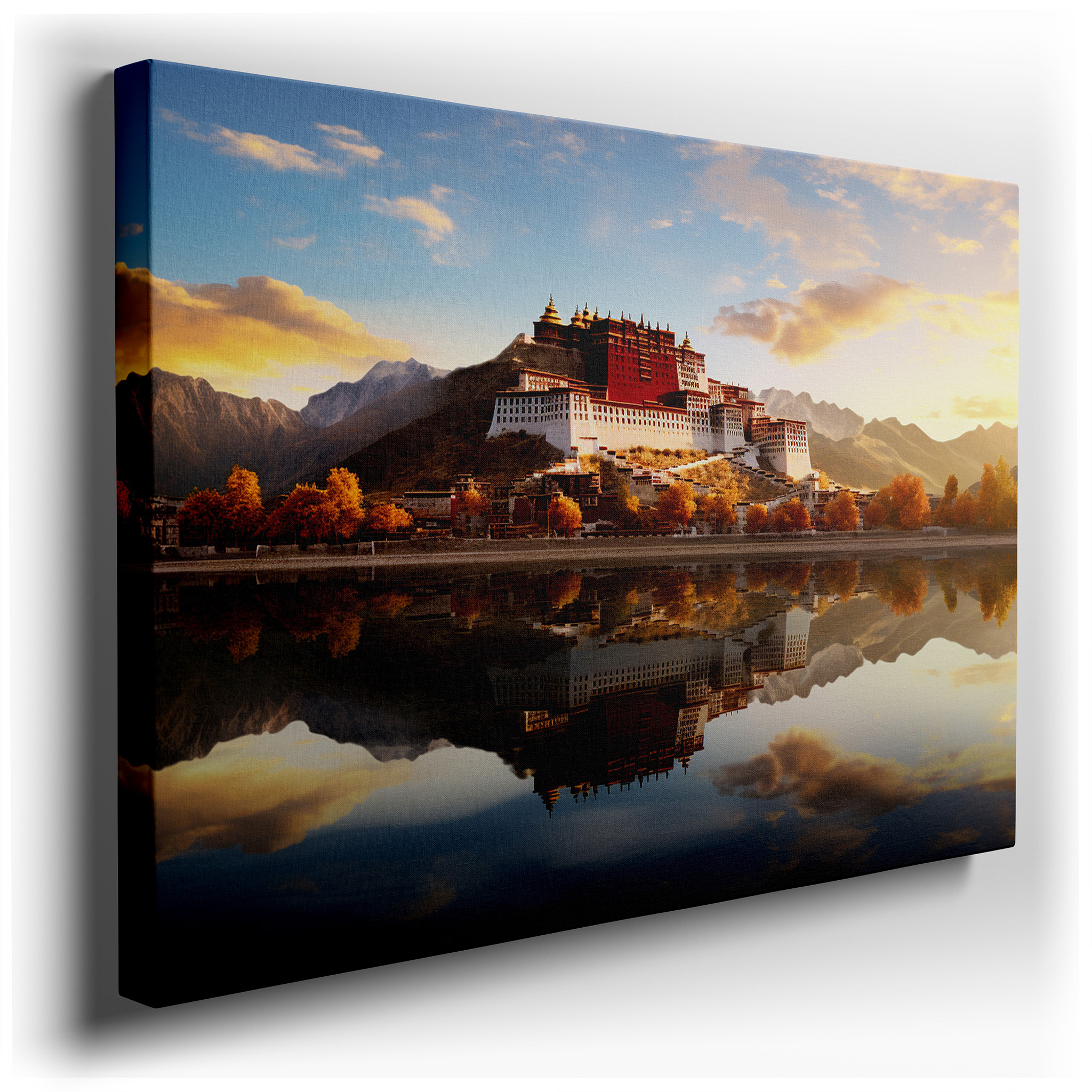 Golden Sunset at Potala Palace - Serene Reflection of Tibetan Architectural Grandeur, Large Canvas Wall Art for Home