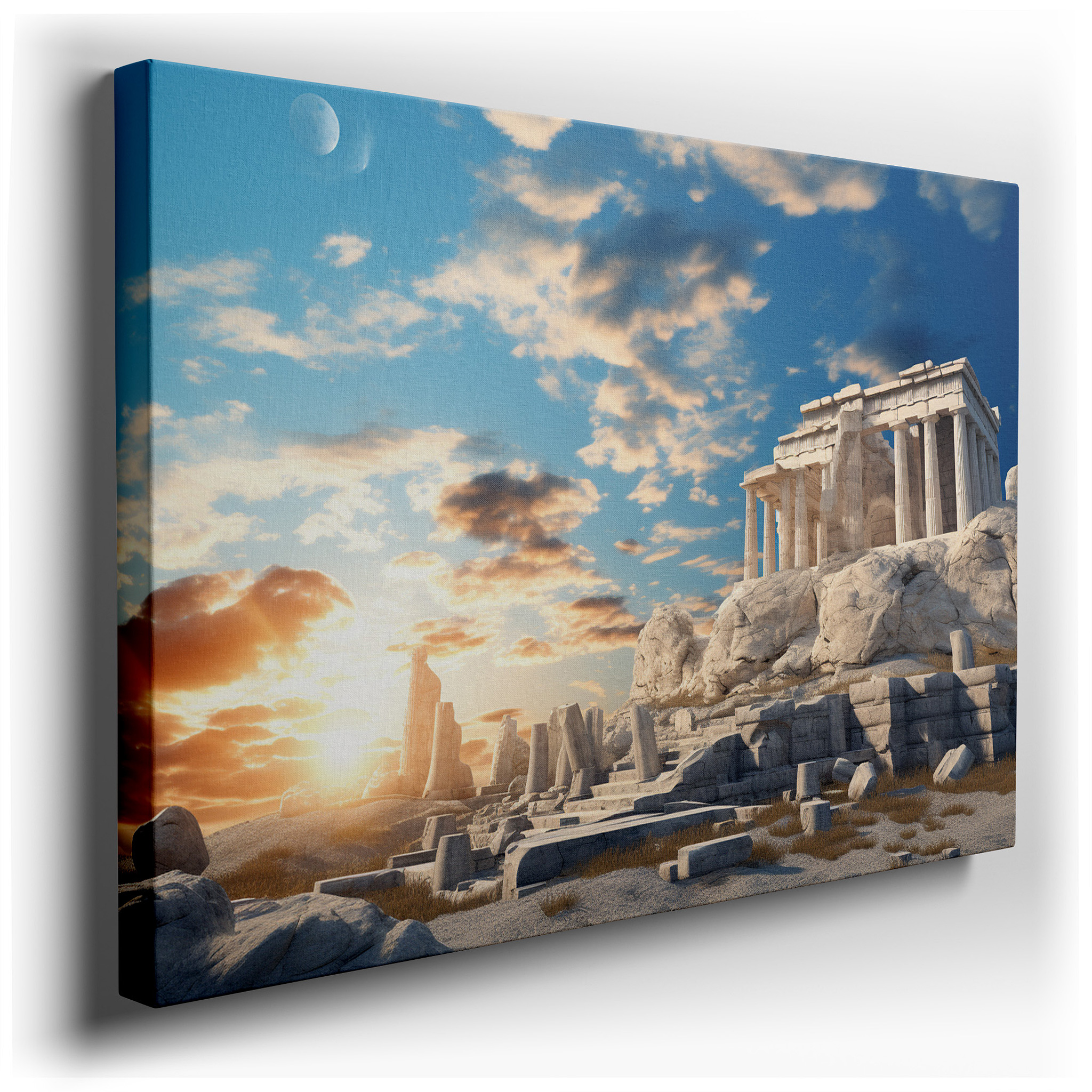 Golden Sunset at the Parthenon - Hyper - Realistic Digital Homage to Greek Magnificence, Large Wall Art, Canvas Wall