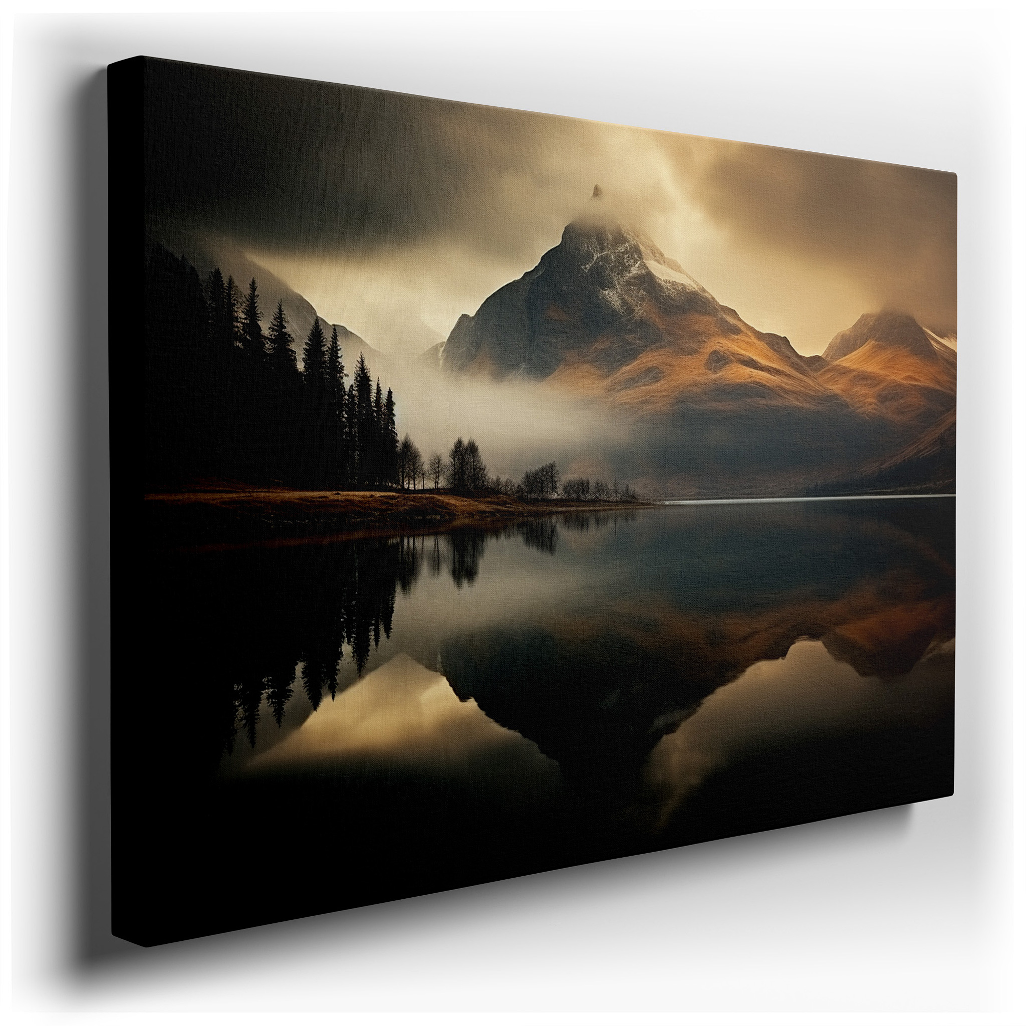 Golden Sunset Over Majestic Mountains and Tranquil Lake Reflections Large Canvas Wall Art for Office and Bedroom Decor