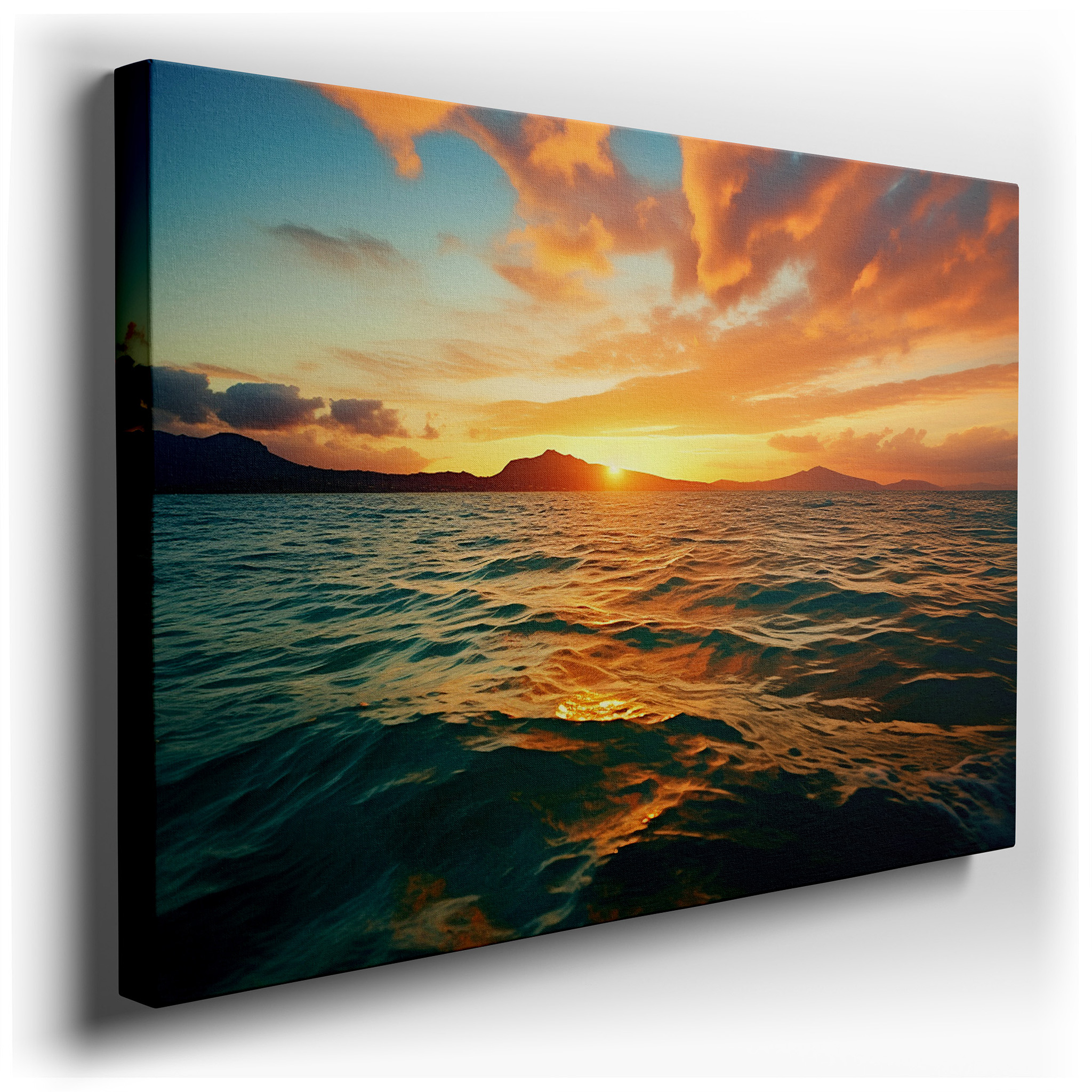 Golden Sunset Over Tranquil Ocean: Experience Serenity with Nature's Beauty - Large Canvas Wall Art for Home and Office