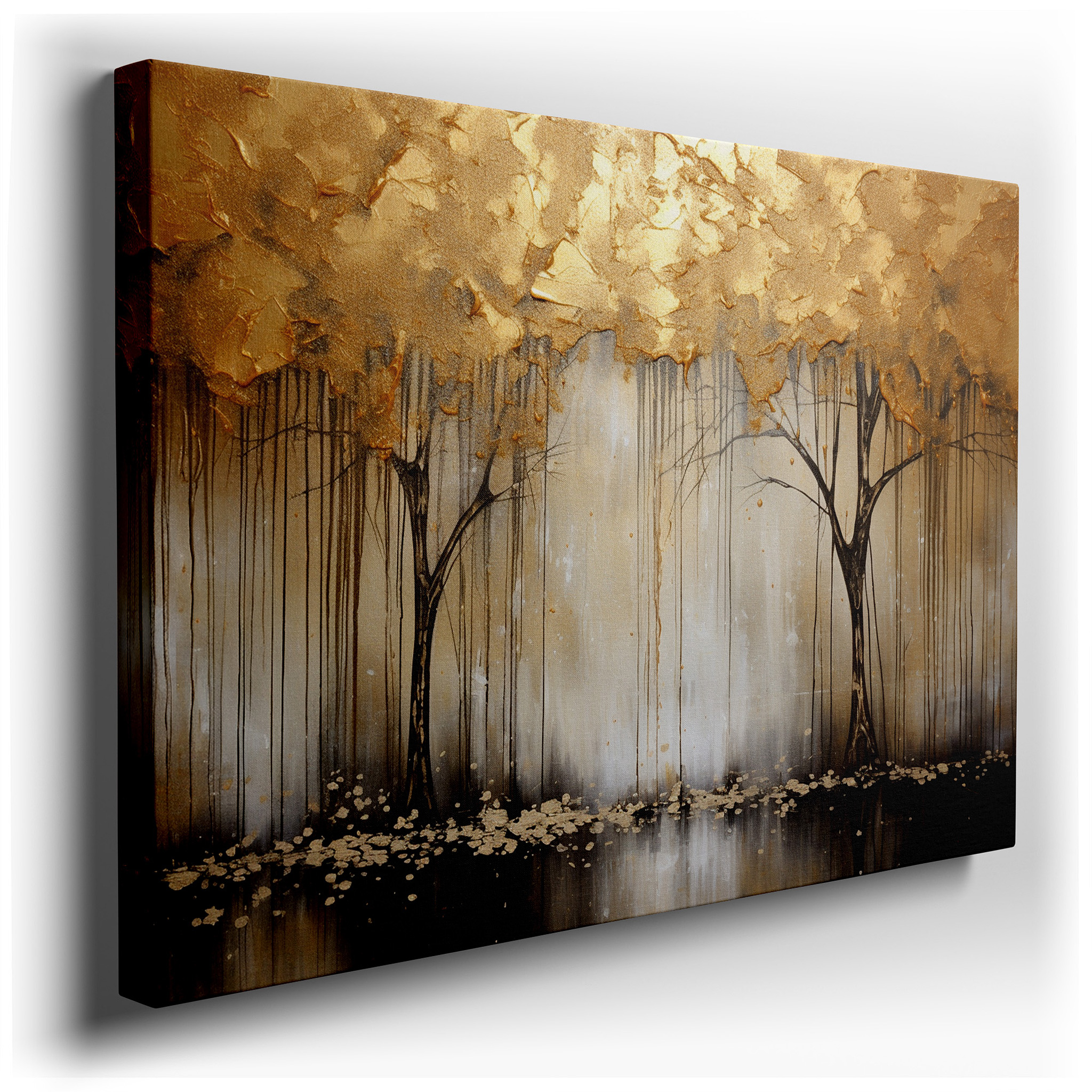 Golden Trees Against Black: A Display of Resilience and Radiance - Large Wall Art for Offices, Bedrooms, and Living