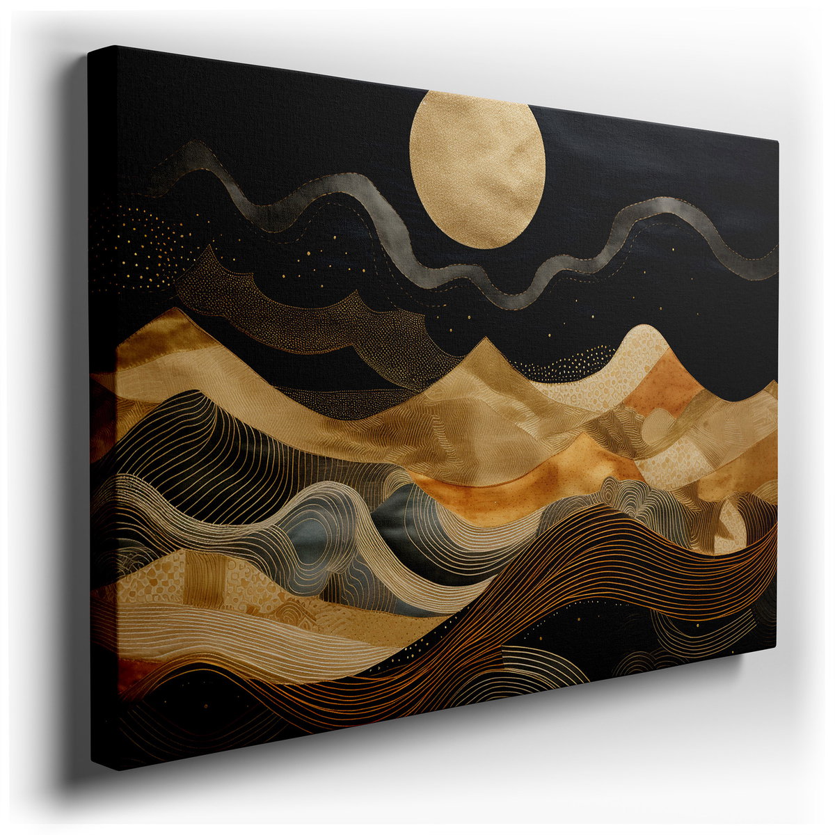 Golden Waves and Bright Moon - Canvas Wall Art