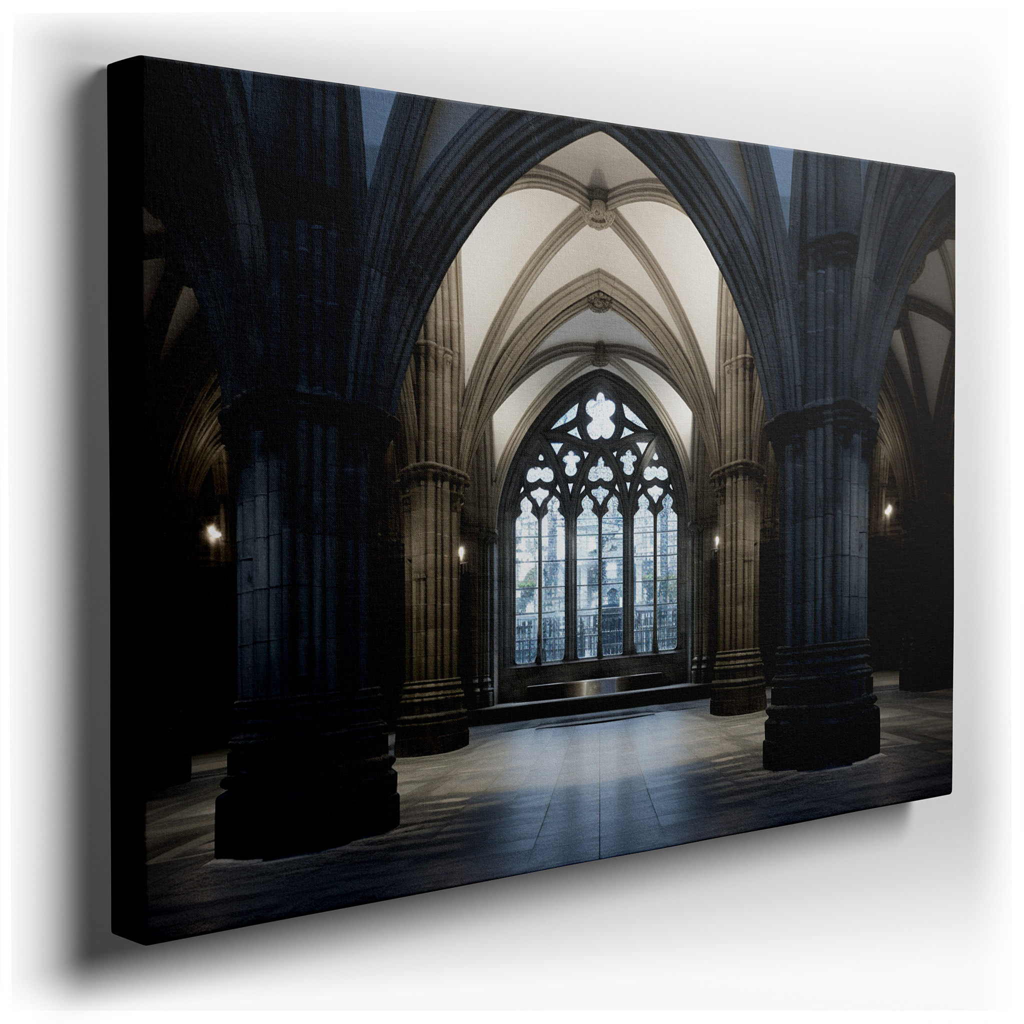 Gothic Elegance in Arches and Stonework: Reflective Spaces Wall Art for Office, Bedroom, and Living Areas wrapped