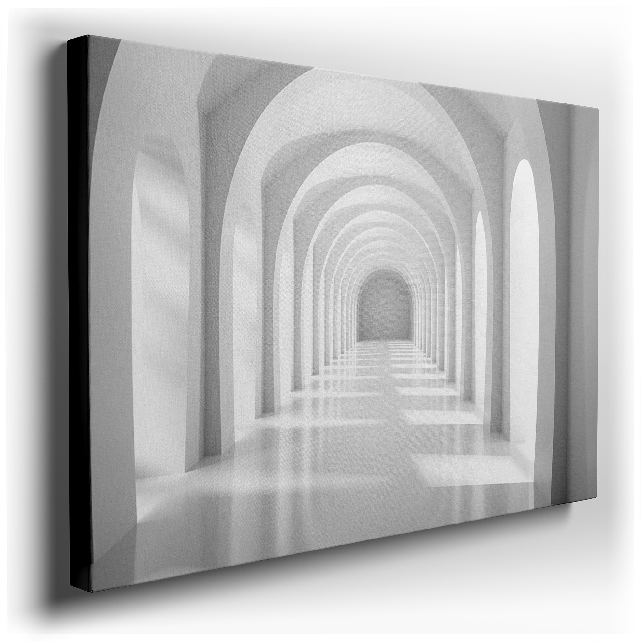 Gradient - Shaded Architectural Arches Elevate Minimalist Corridor with Ethereal Light Play, Featuring Large Wall Art
