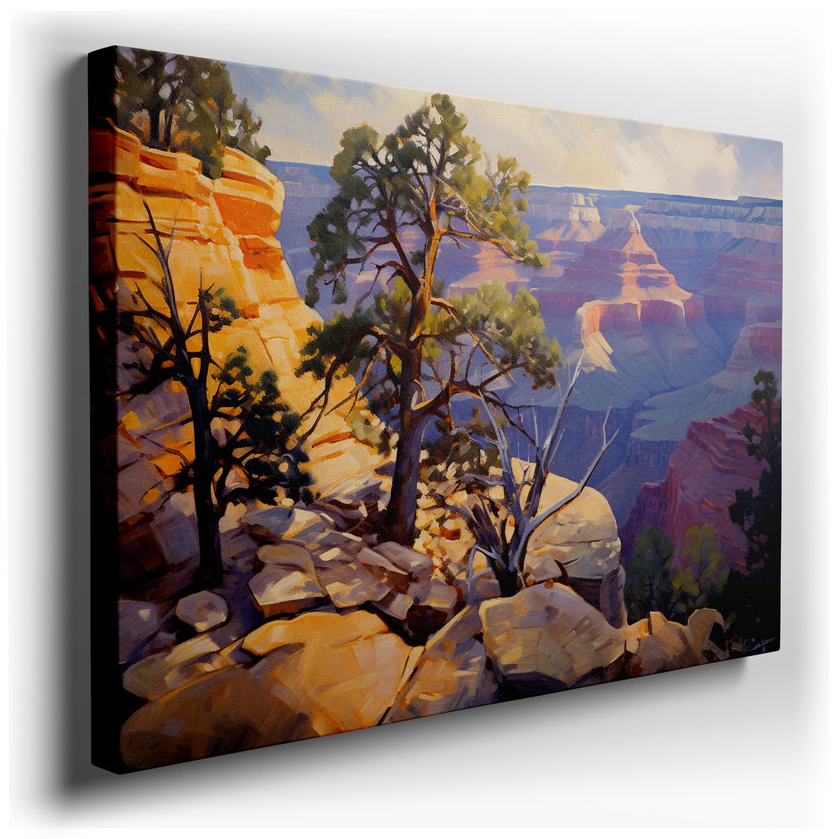 Grand Canyon Solitary Tree - Vibrant Sunset Canvas Wall Art