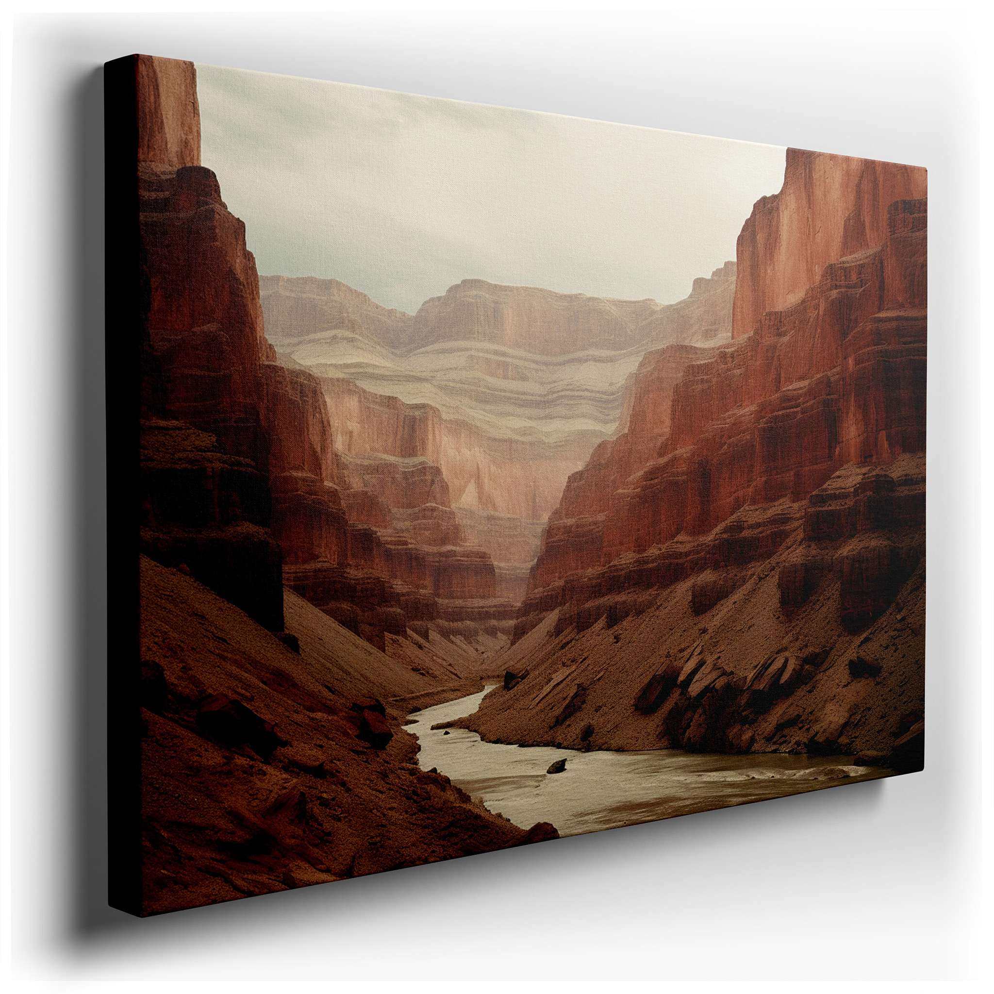 Grand Canyon Splendor - Soaring Cliffs and Serene River Highlight the Eternal Beauty of Nature Large Wall Art, Canvas