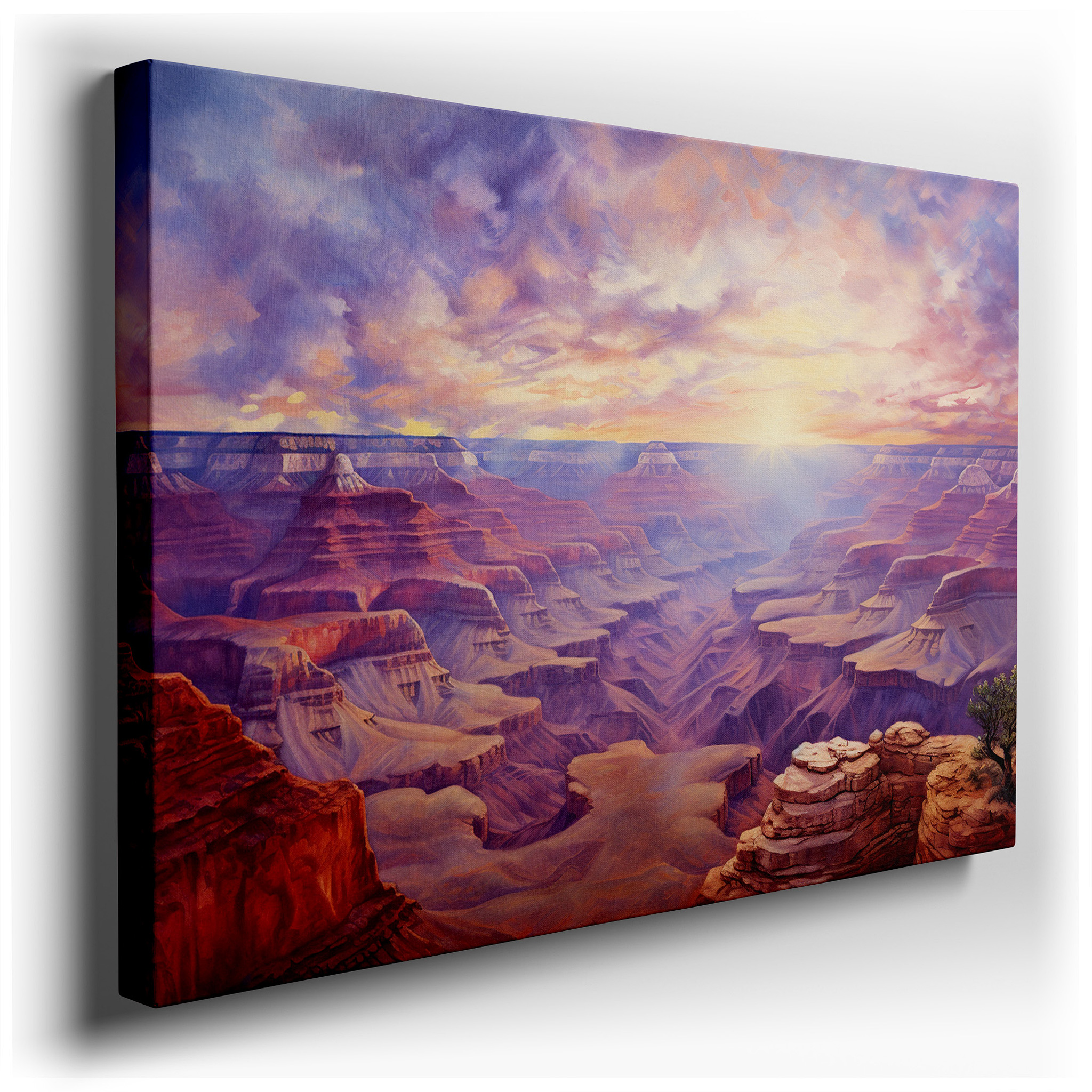 Grand Canyon Sunrise Wall Art: Experience the Fiery Glow and Rugged Majesty of Nature - Large Canvas for Home or Office